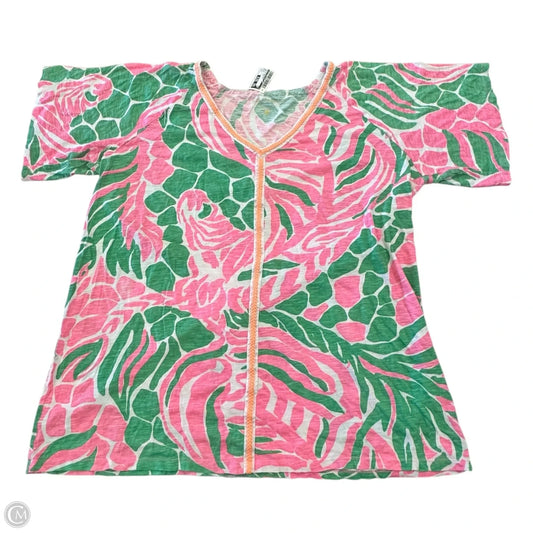 Top Short Sleeve Designer By Lilly Pulitzer In Green & Pink, Size: Xl