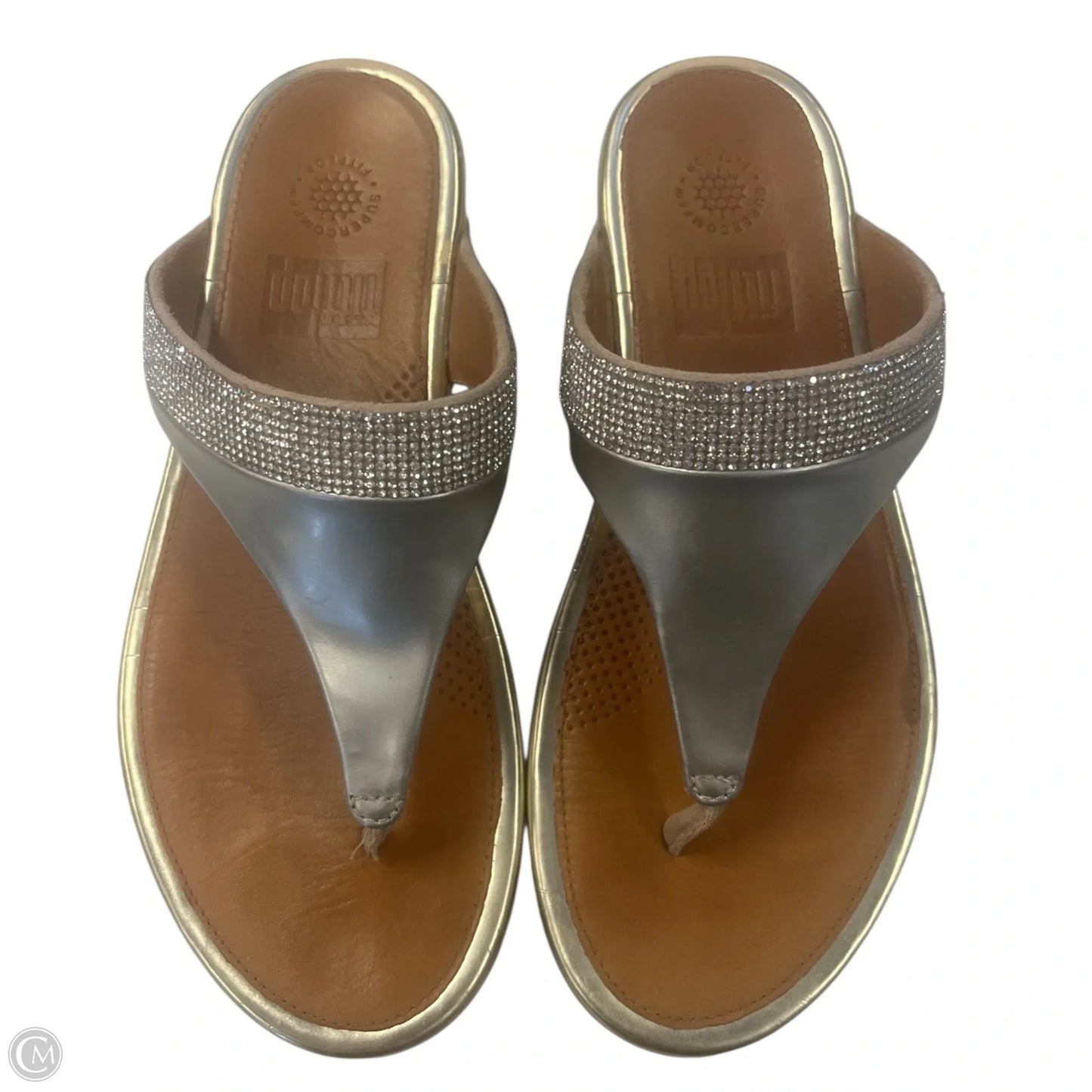 Sandals Flip Flops By Clothes Mentor In Gold & Silver, Size: 6