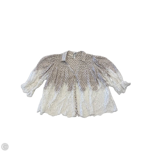 Blouse Short Sleeve By Anthropologie In Brown & Cream, Size: S