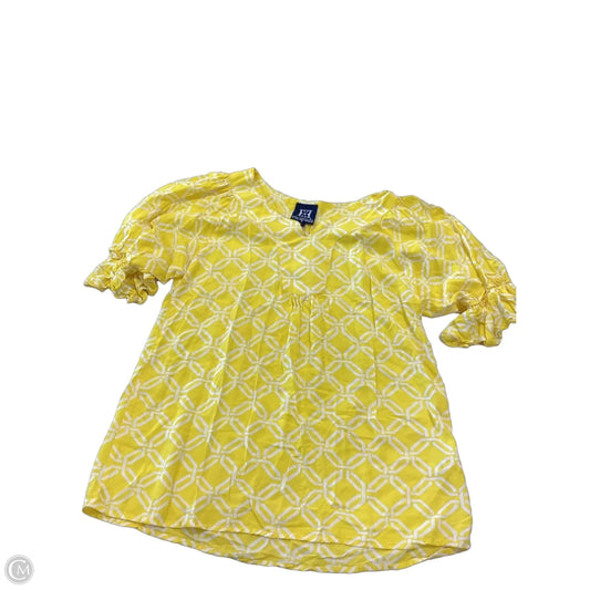 Top 3/4 Sleeve By Escapada Living In White & Yellow, Size: L