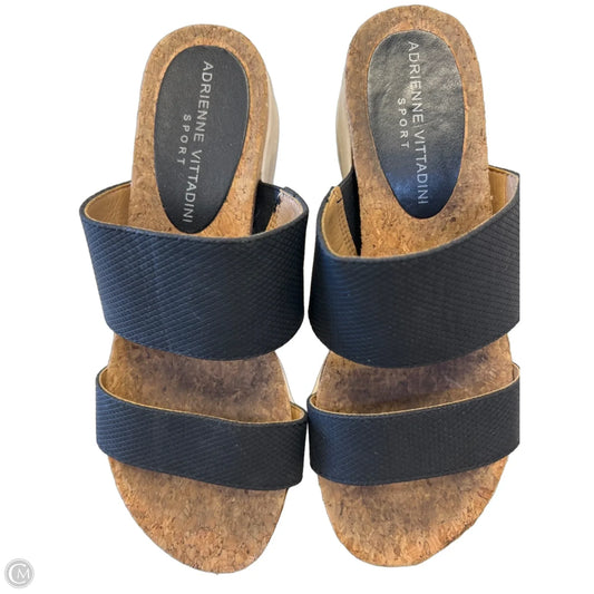 Sandals Heels Wedge By Adrienne Vittadini In Black & Tan, Size: 7