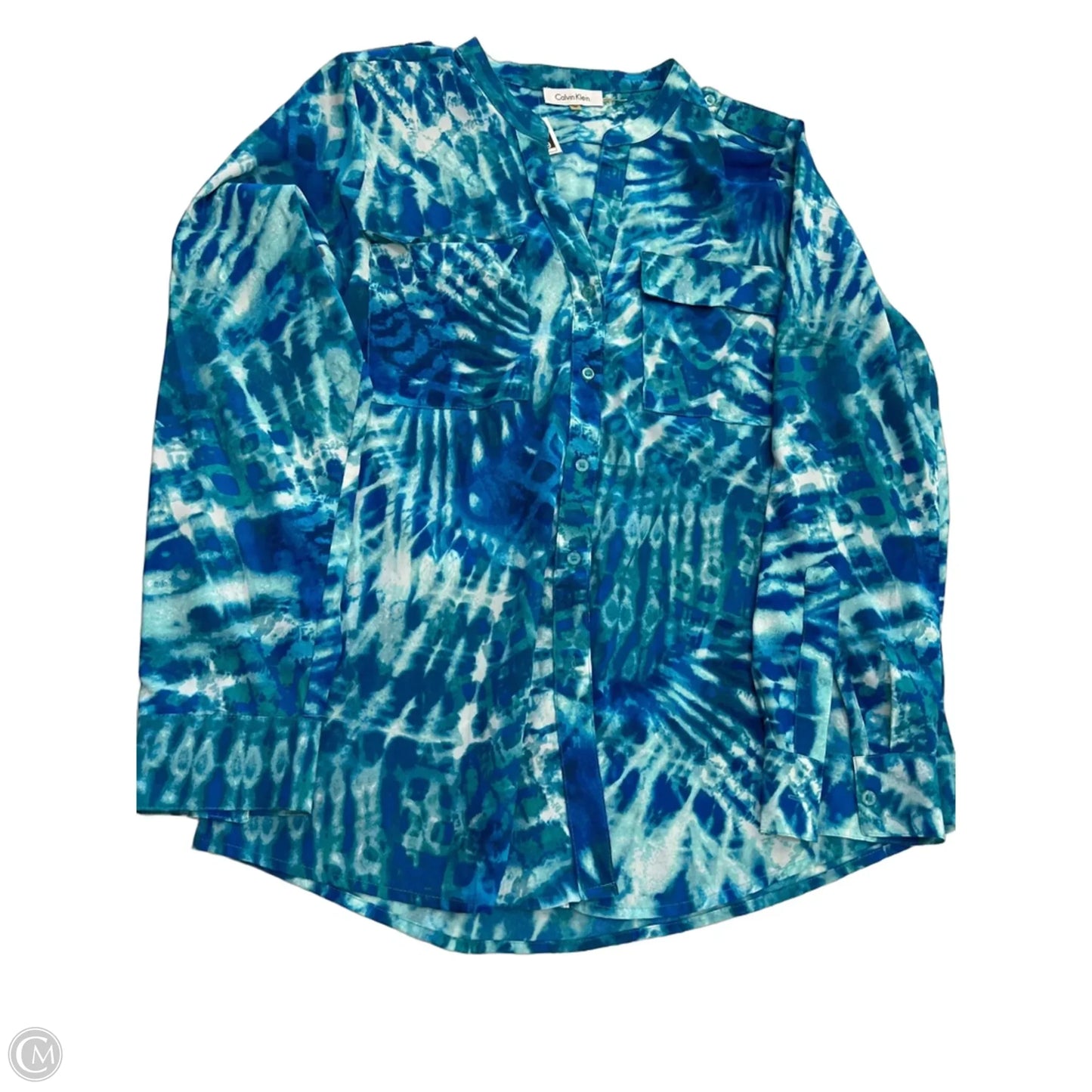 Top Long Sleeve By Calvin Klein In Blue & White, Size: M