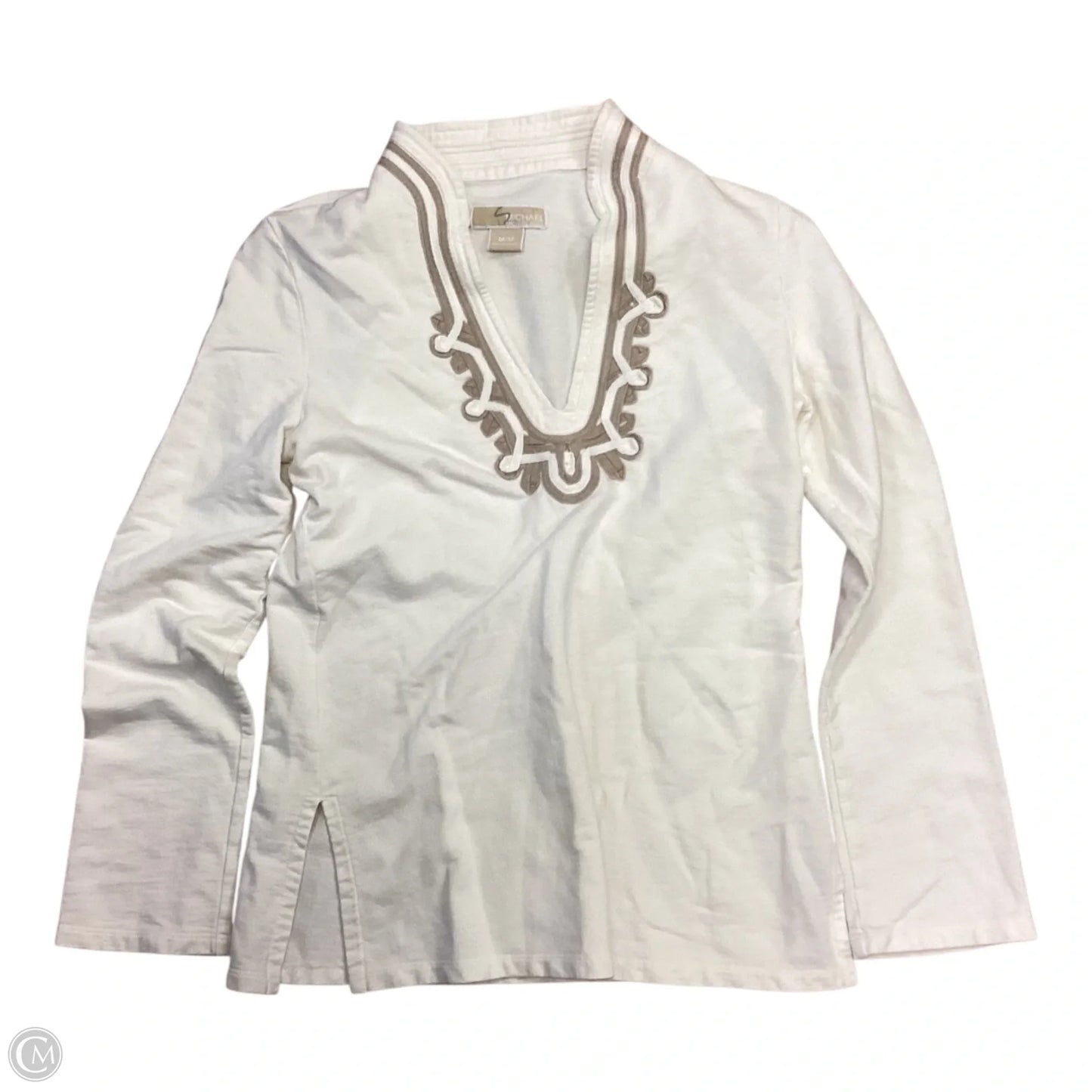 Top Long Sleeve Designer By Michael Kors In Cream & Tan, Size: M