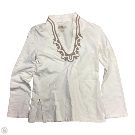 Top Long Sleeve Designer By Michael Kors In Cream & Tan, Size: M