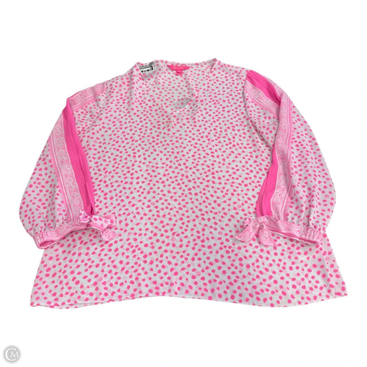 Top Long Sleeve Designer By Lilly Pulitzer In Pink & White, Size: L