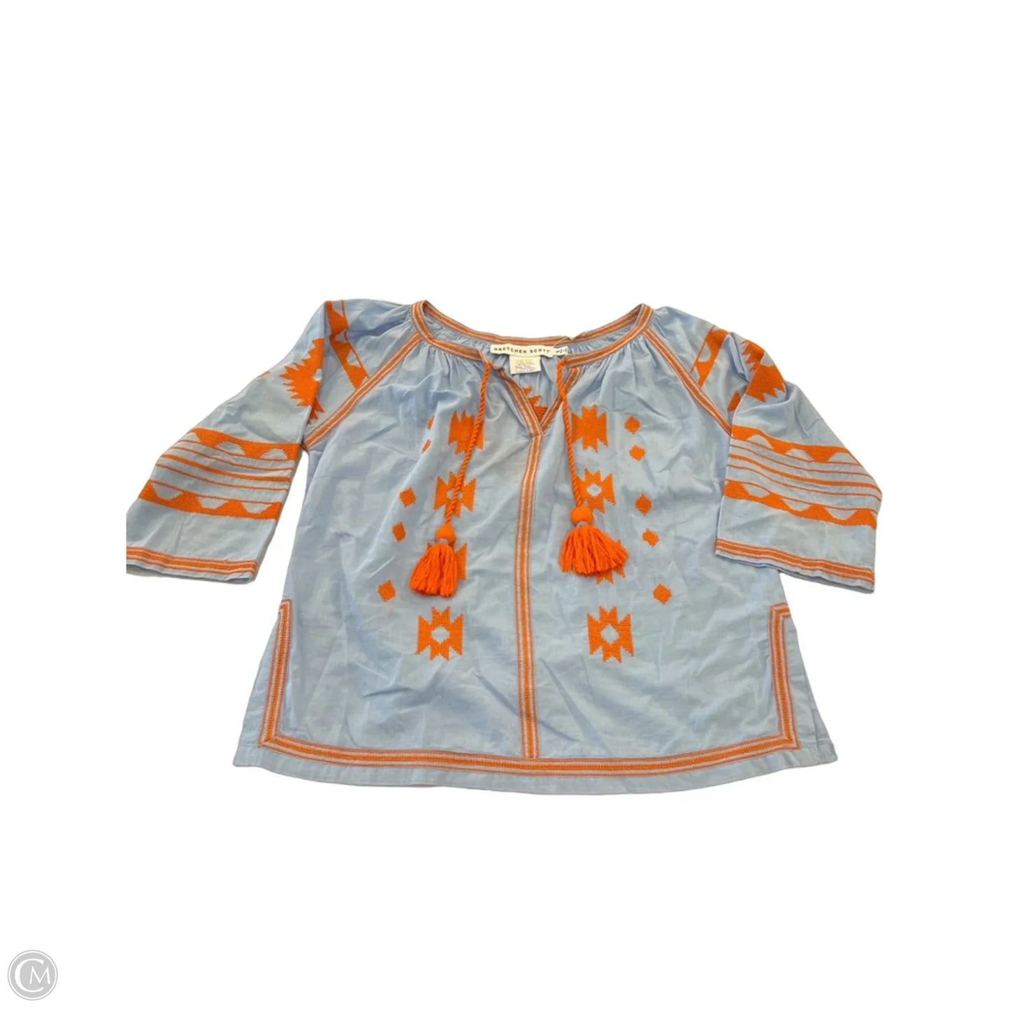 Top 3/4 Sleeve By Gretchen Scott In Blue & Orange, Size: S