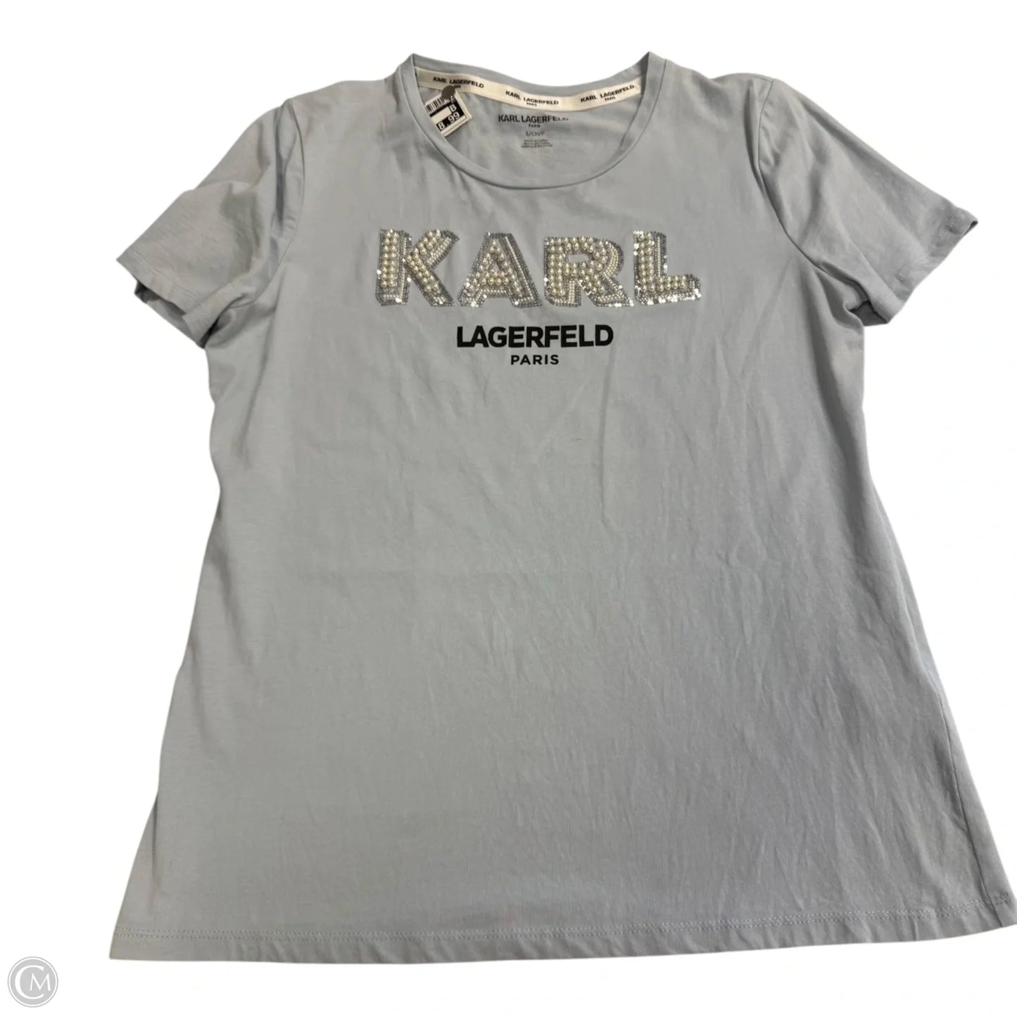 Top Short Sleeve Designer By Karl Lagerfeld In Blue, Size: S