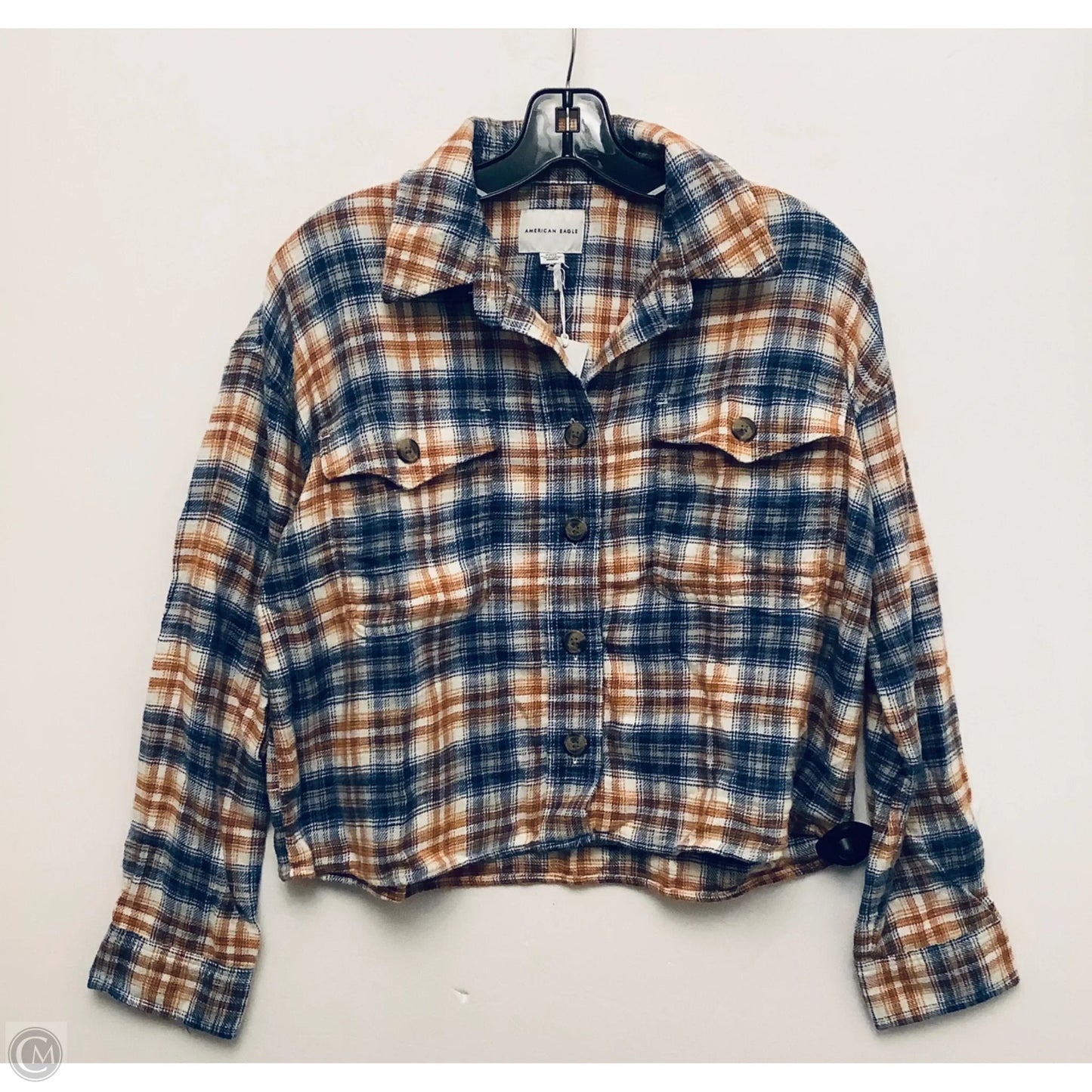 Top Long Sleeve Basic By American Eagle In Blue & Brown, Size: S
