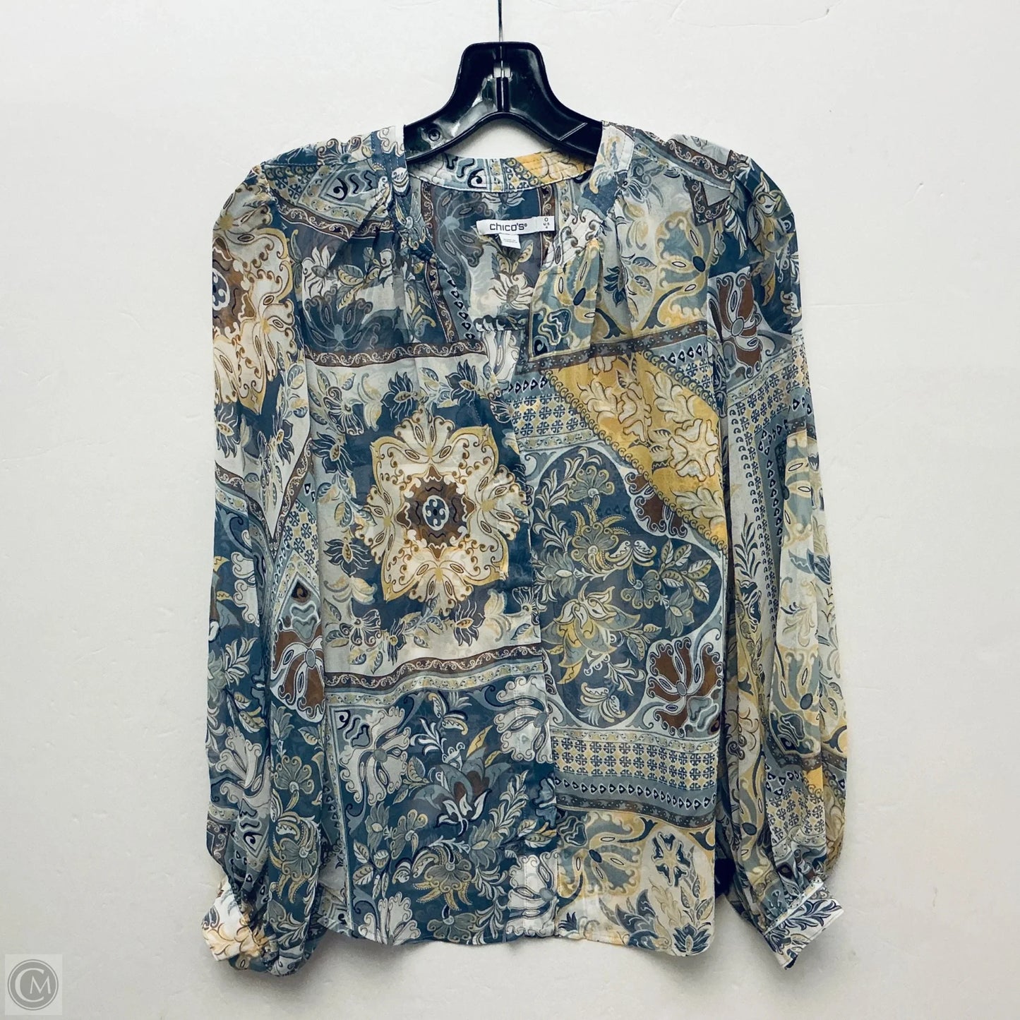 Top Long Sleeve By Chicos In Blue & Yellow, Size: S