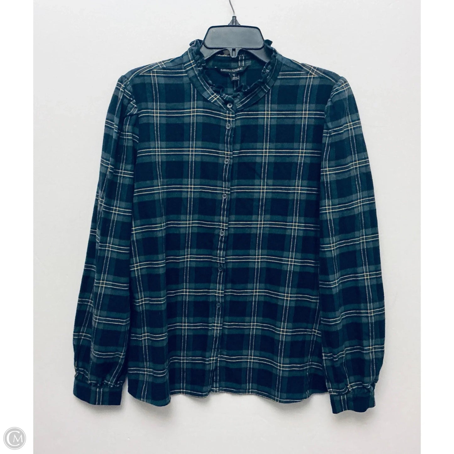 Top Long Sleeve By Banana Republic In Plaid Pattern, Size: L