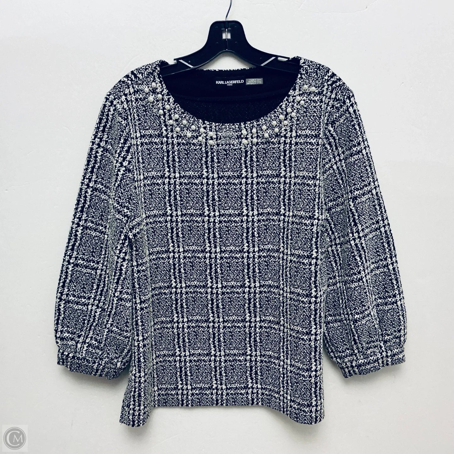 Top Long Sleeve Designer By Karl Lagerfeld In Black & White, Size: L