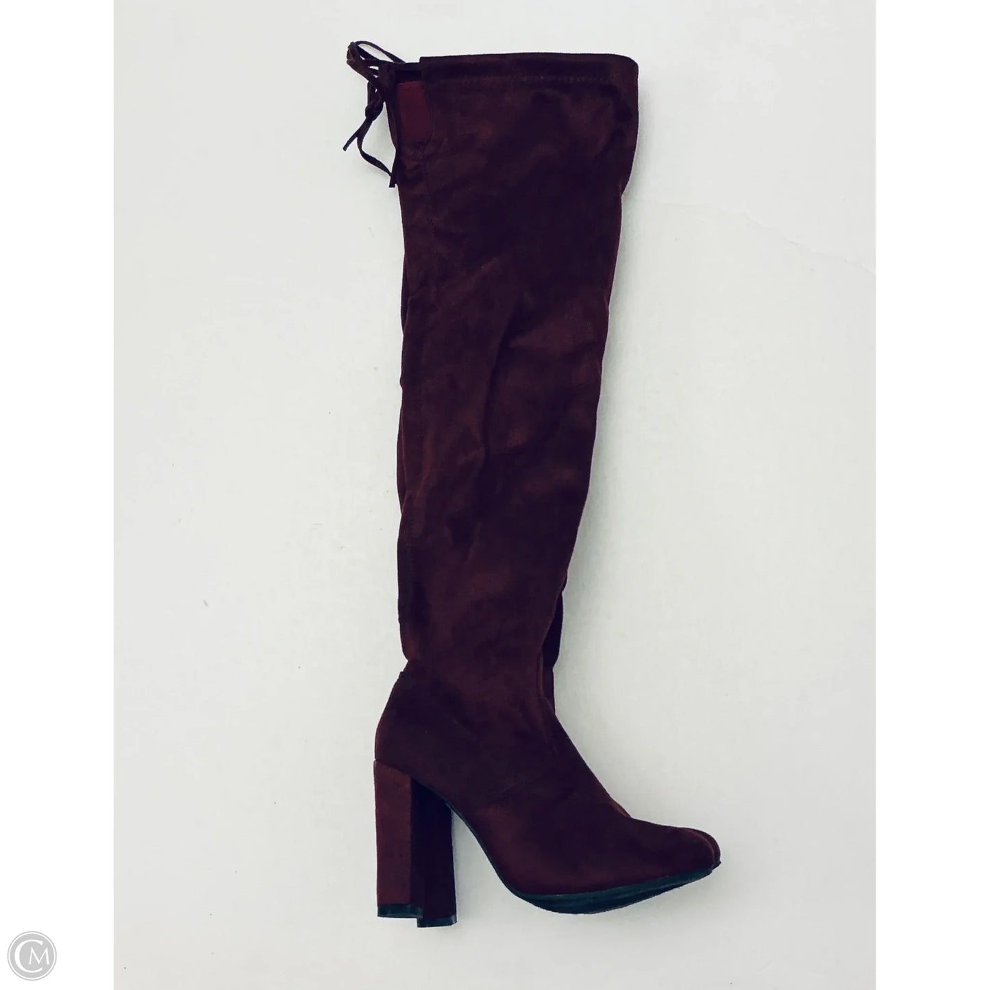 Boots Knee Heels By Top Moda In Maroon, Size: 6.5