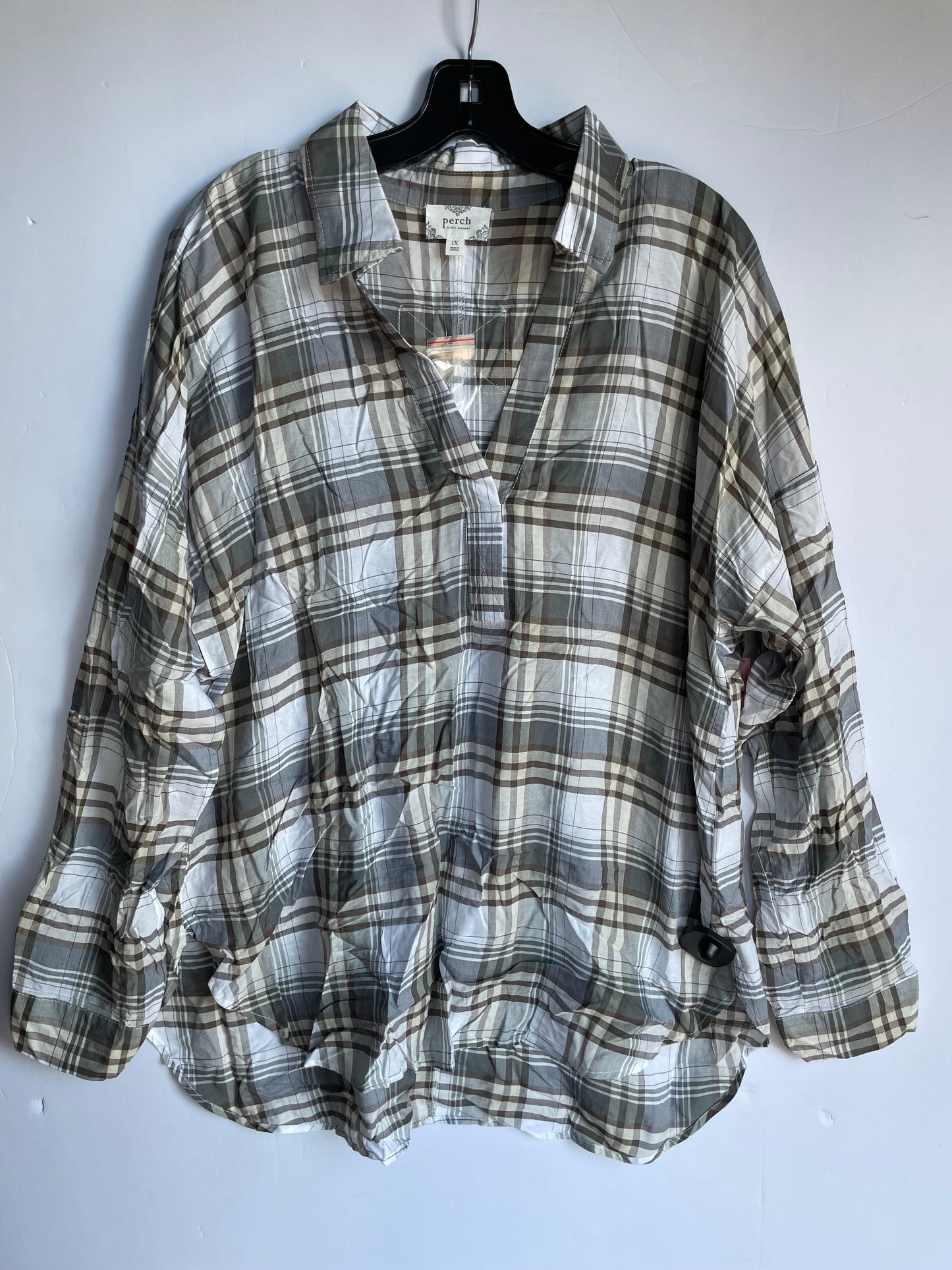 Plaid Pattern Top Long Sleeve Cme, Size 2x