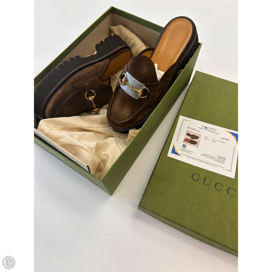 Shoes Luxury Designer By Gucci In Brown, Size: 9.5