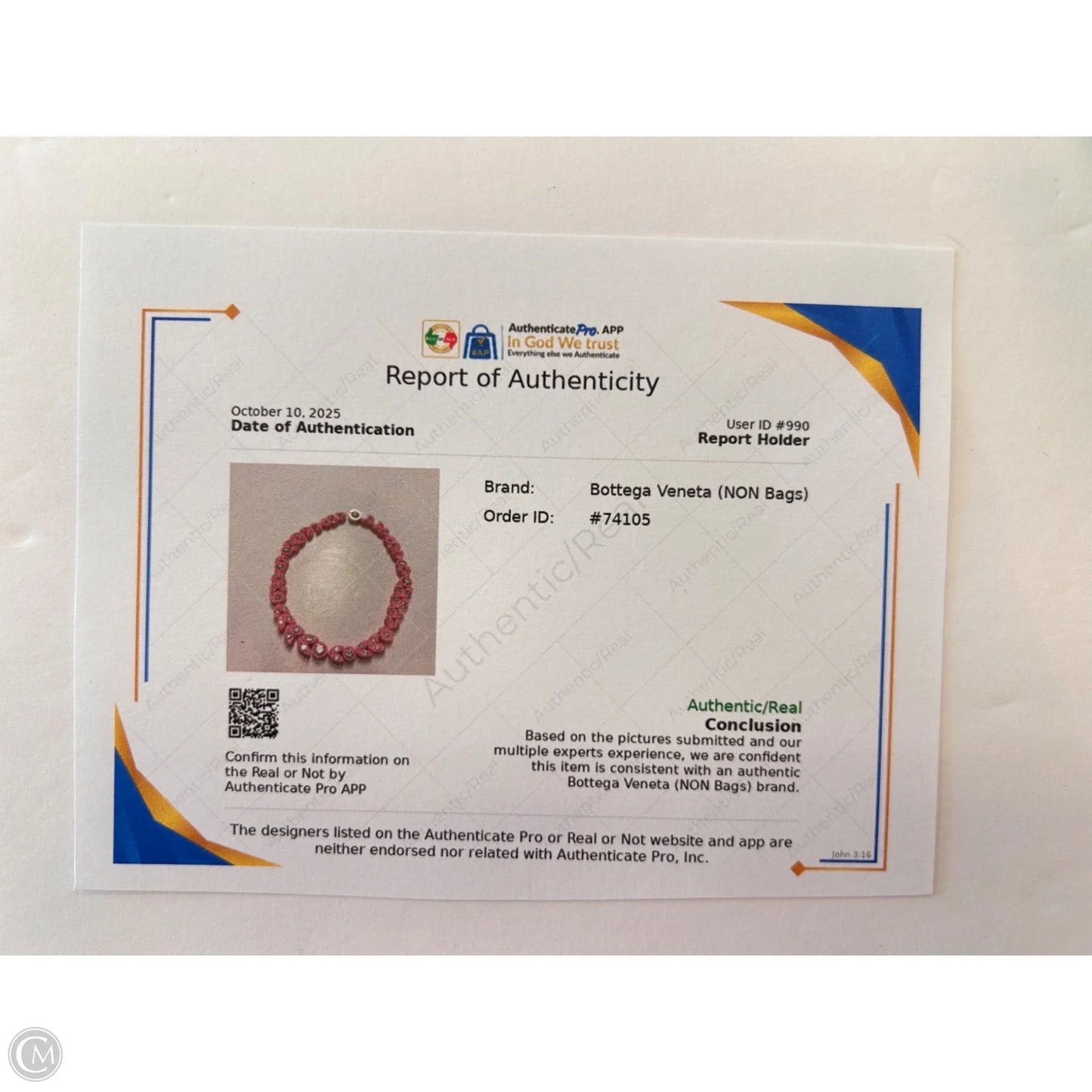 Necklace Luxury Designer By Bottega Veneta