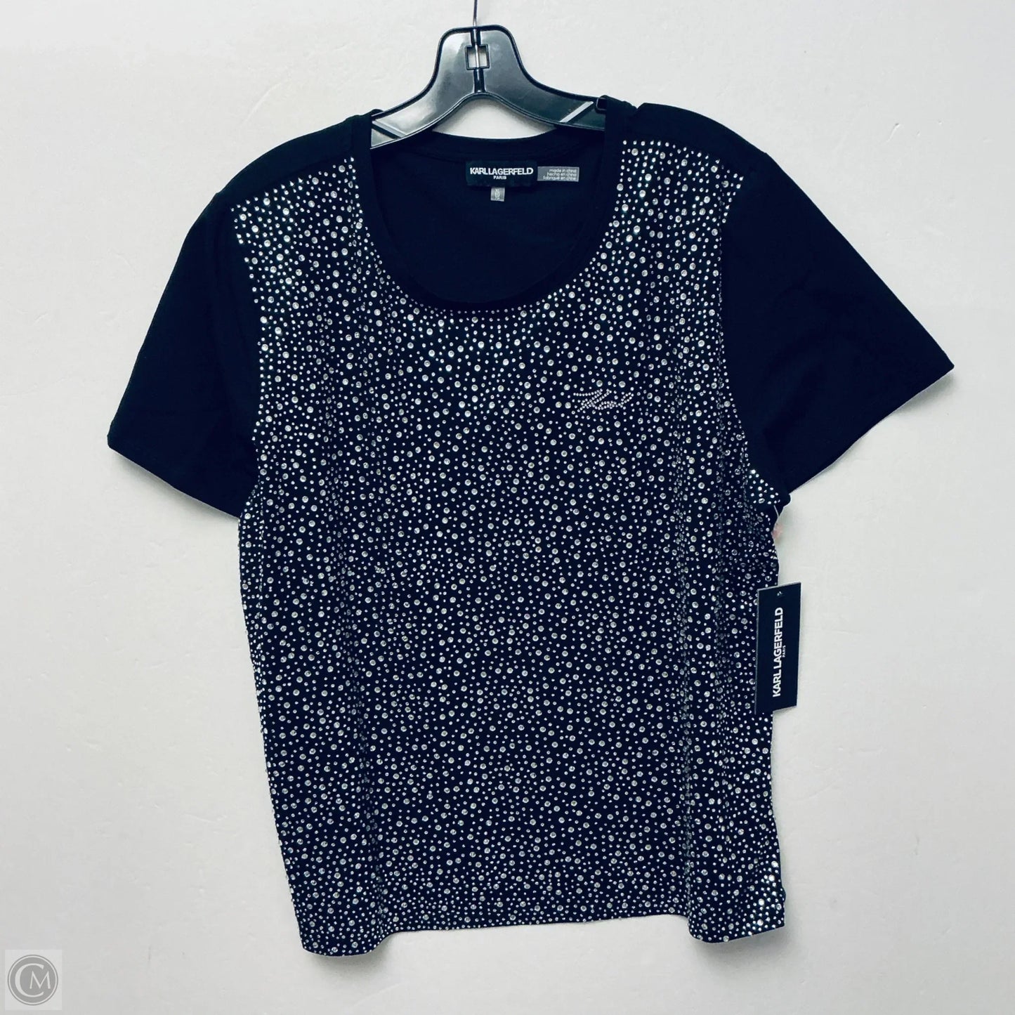 Top Short Sleeve Designer By Karl Lagerfeld In Black, Size: Xl