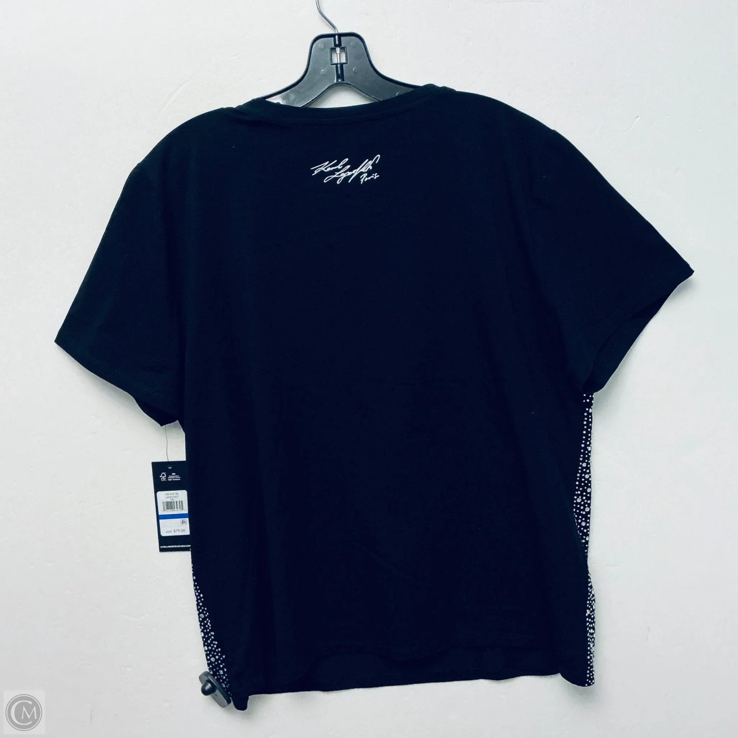 Top Short Sleeve Designer By Karl Lagerfeld In Black, Size: Xl
