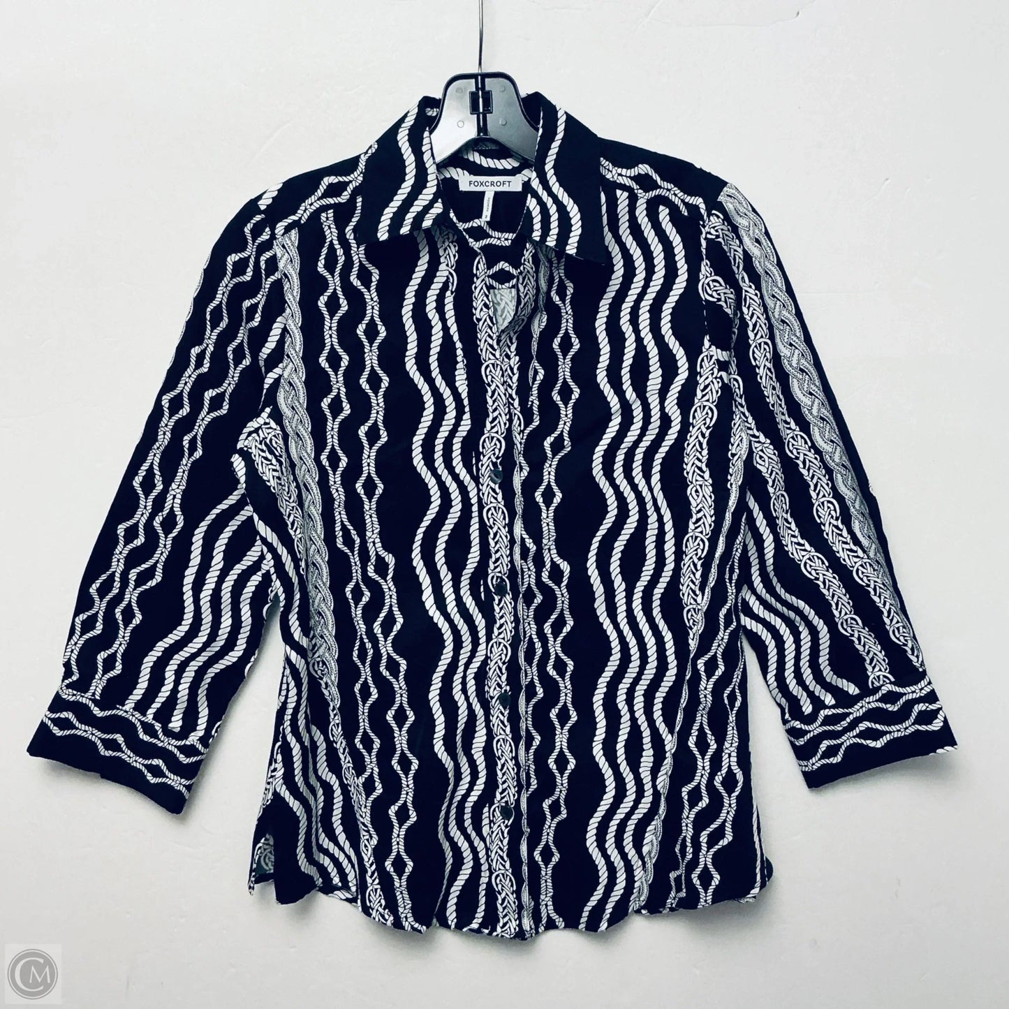 Top Long Sleeve By Foxcroft In Black & White, Size: Xs