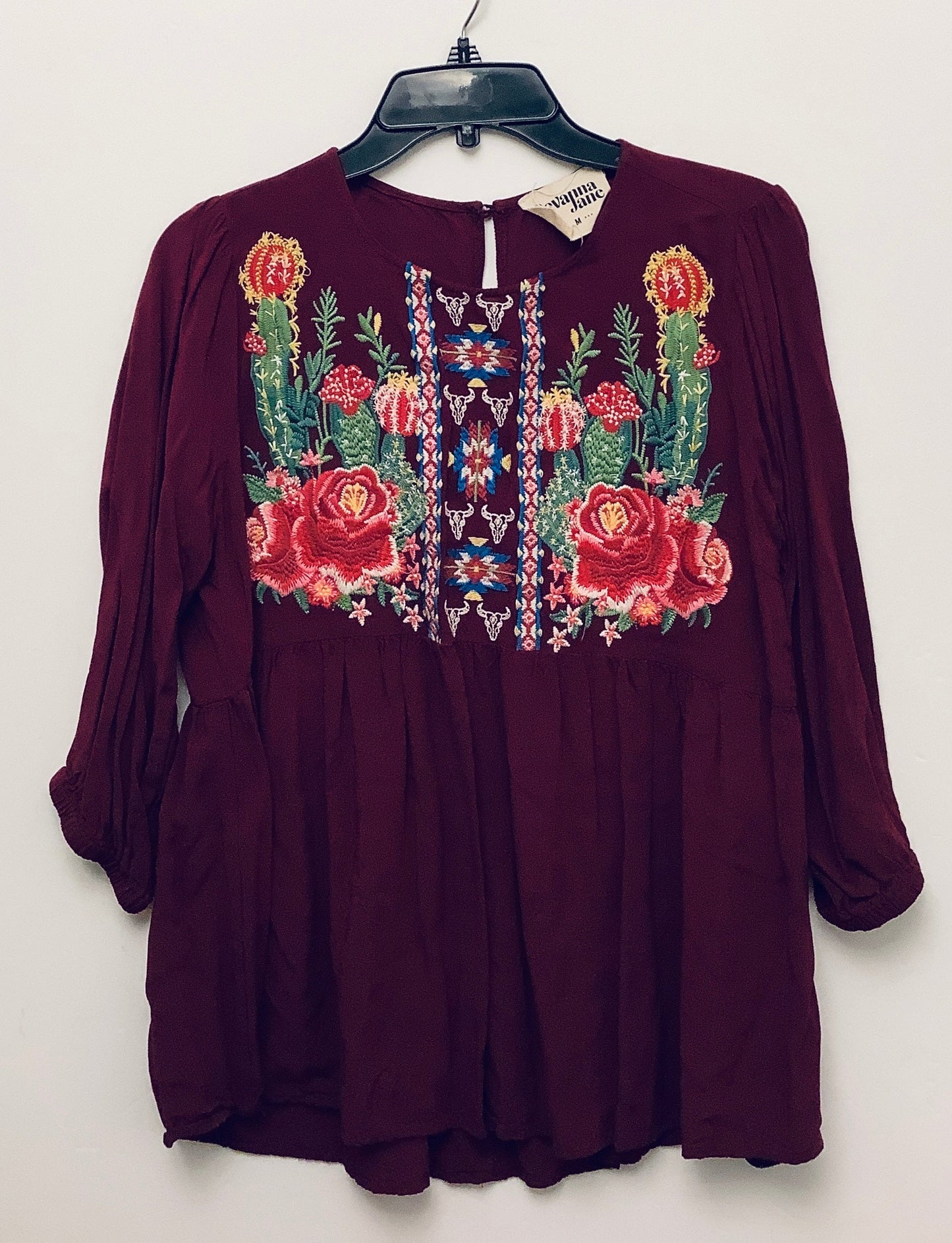 Top Short Sleeve By Savanna Jane In Maroon, Size: M