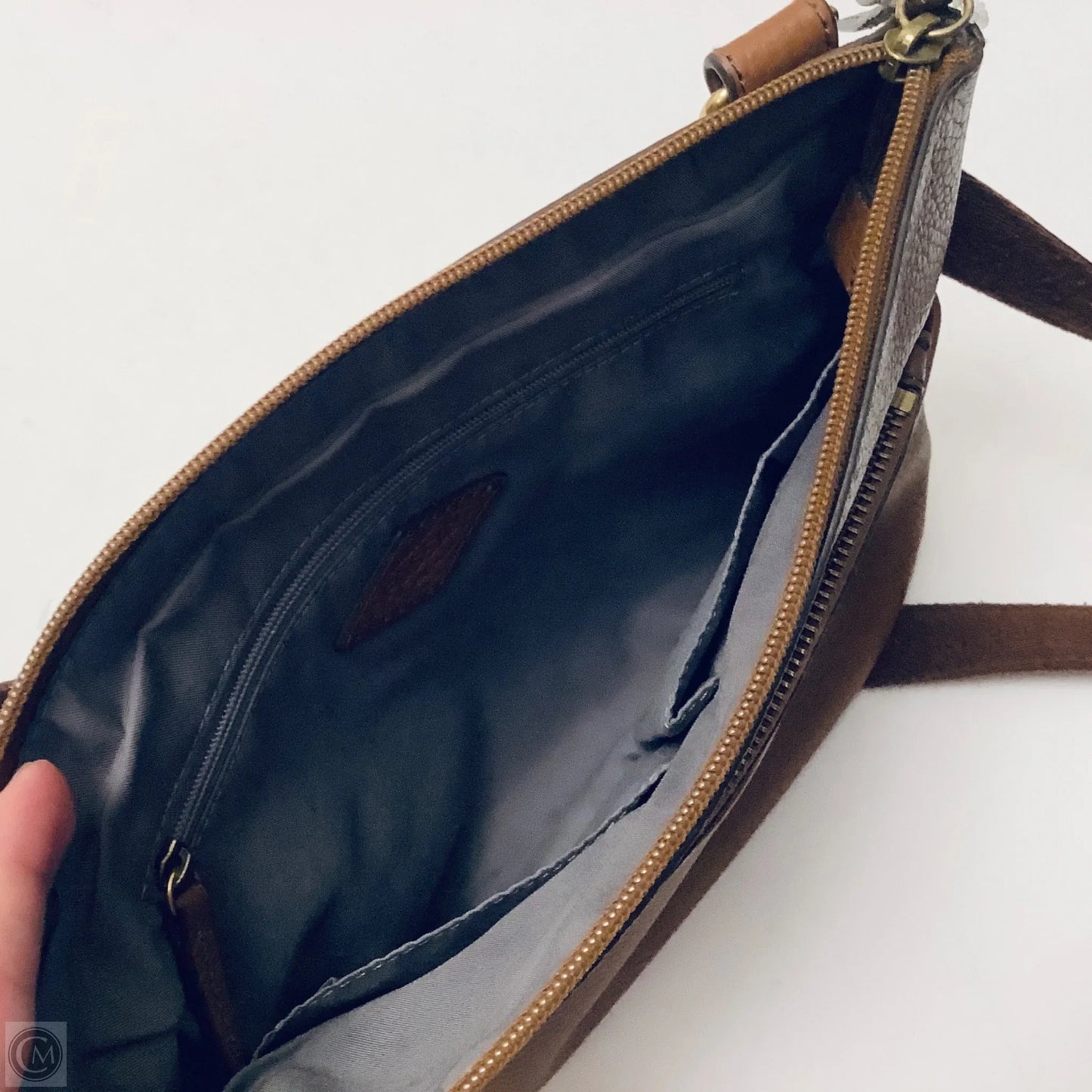 Handbag Leather By Fossil, Size: Medium