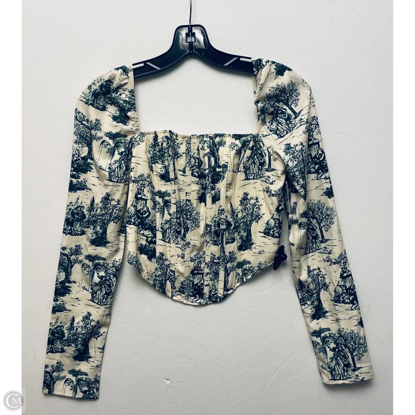 Top Long Sleeve By Fashion Nova In Cream & Green, Size: M