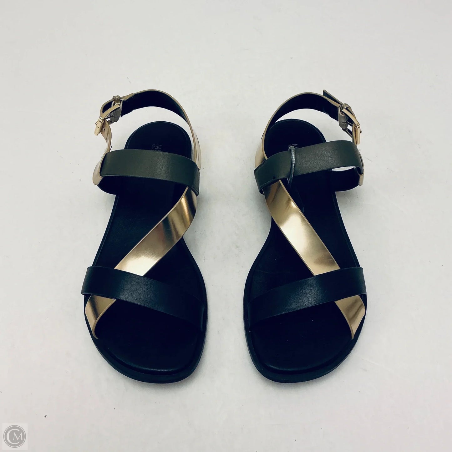 Sandals Flats By Michael By Michael Kors In Black & Gold, Size: 8
