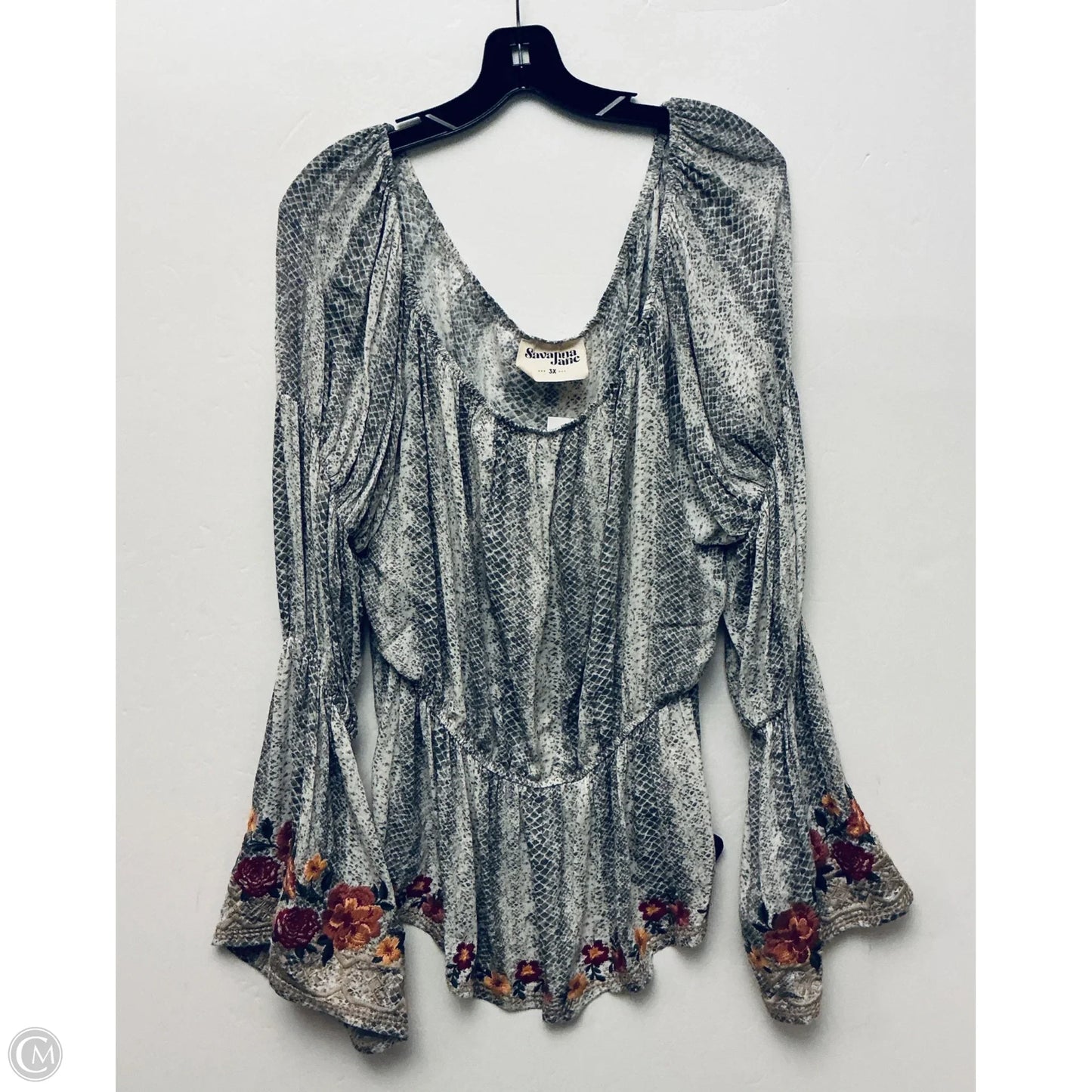 Top Long Sleeve By Savanna Jane In Snakeskin Print, Size: 3x