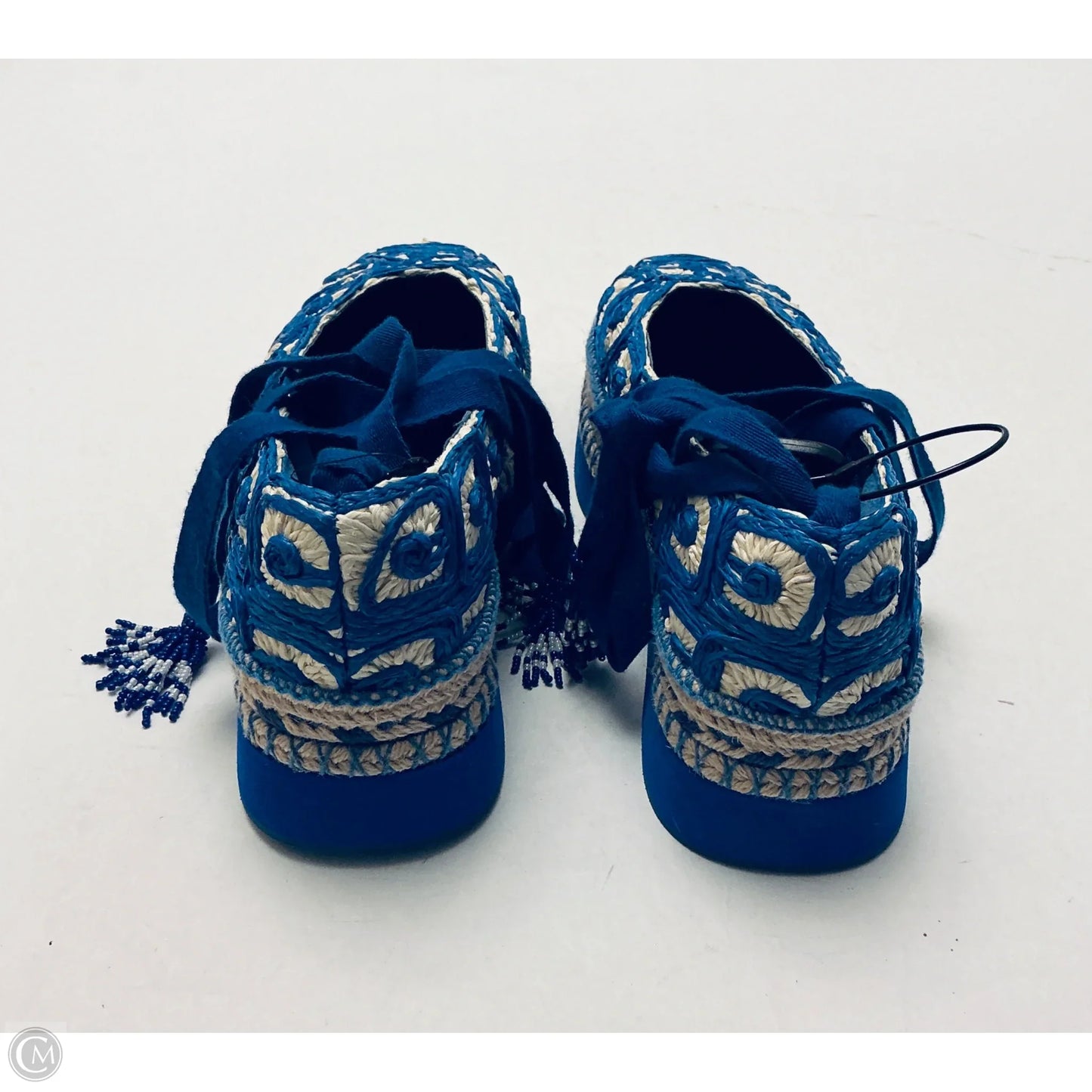 Shoes Heels Platform By Farm Rio In Blue & Cream, Size: 8.5