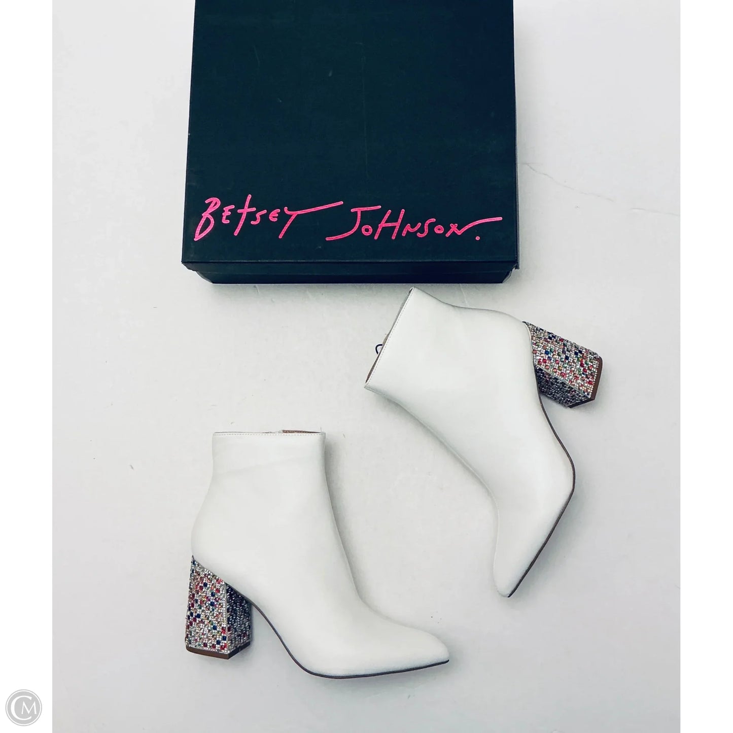 Boots Ankle Heels By Betsey Johnson In White, Size: 8