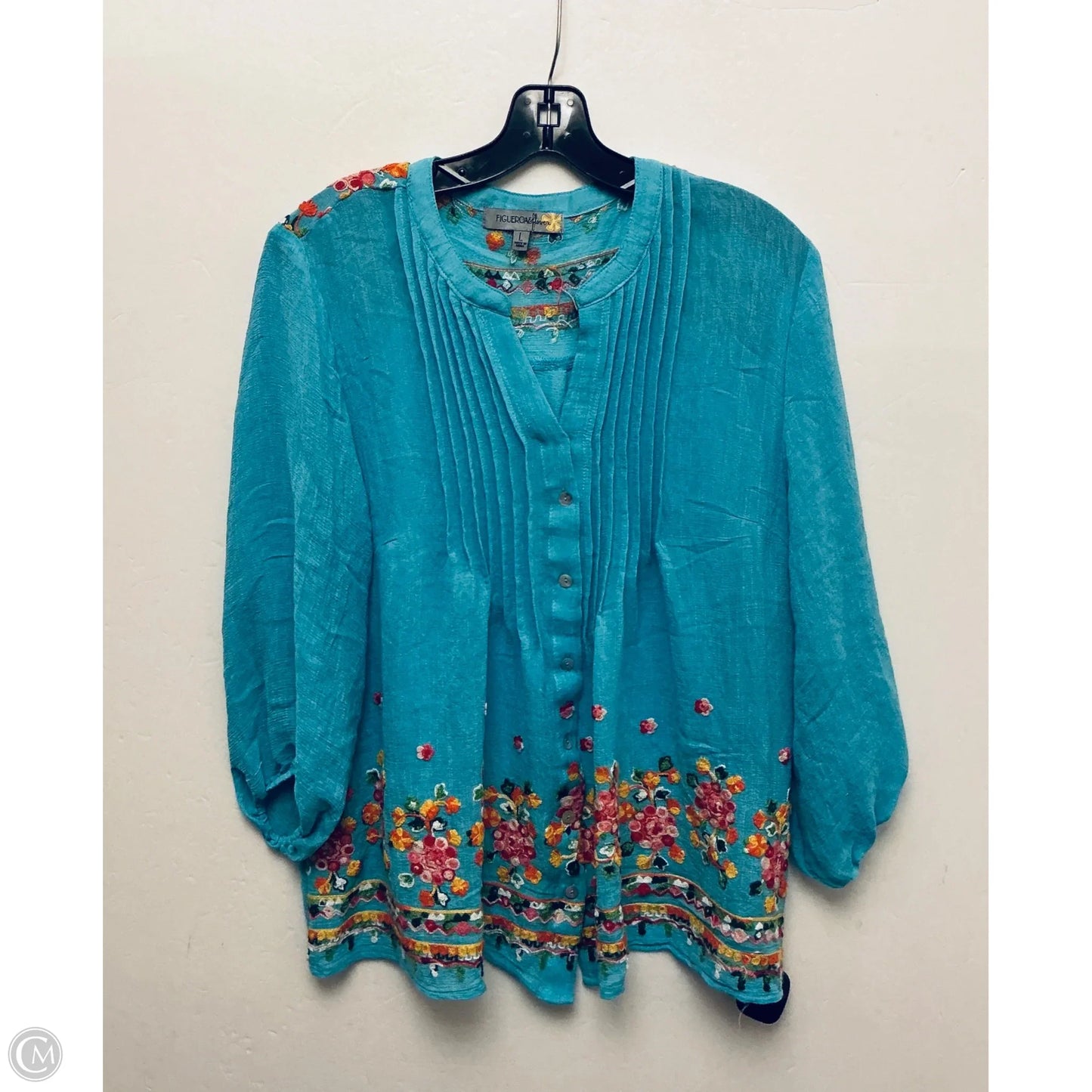 Top Long Sleeve By Figuero & Flower In Blue, Size: L