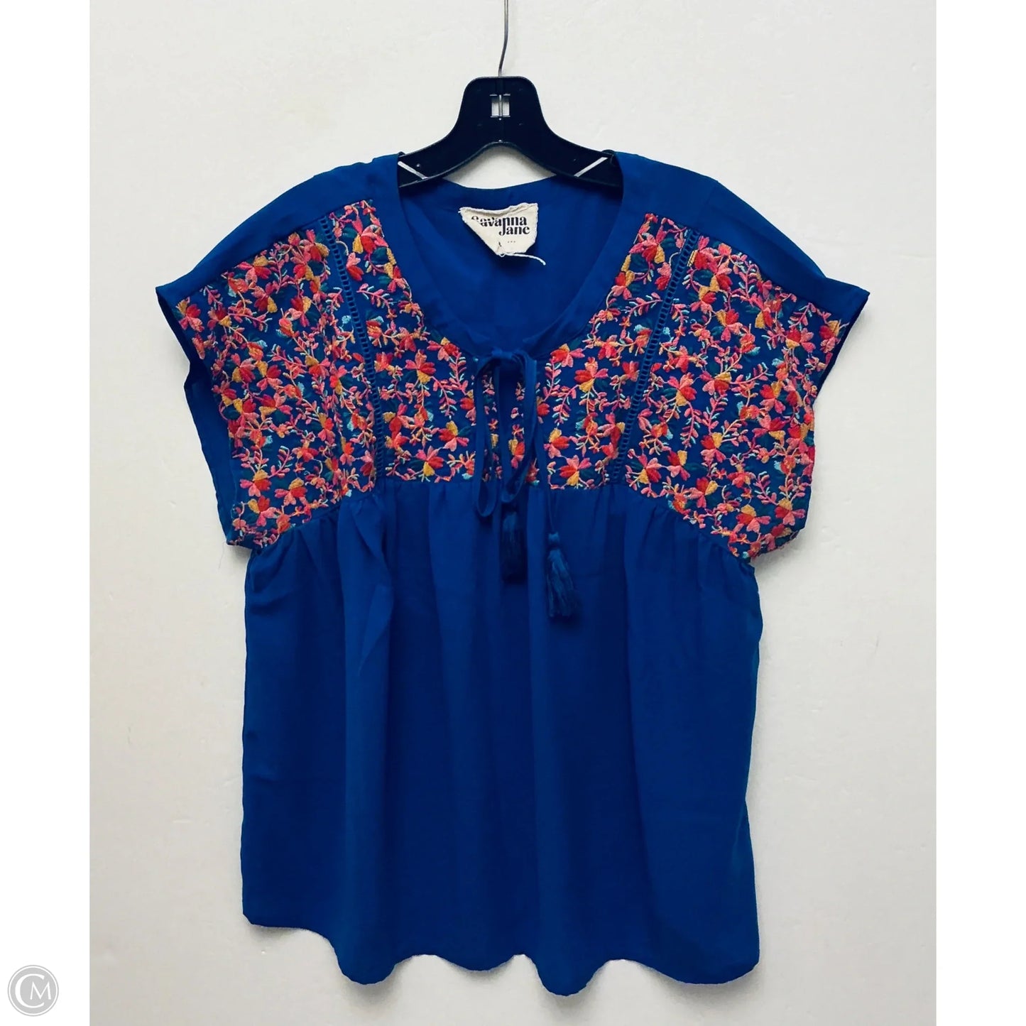 Top Short Sleeve By Savanna Jane In Blue, Size: L