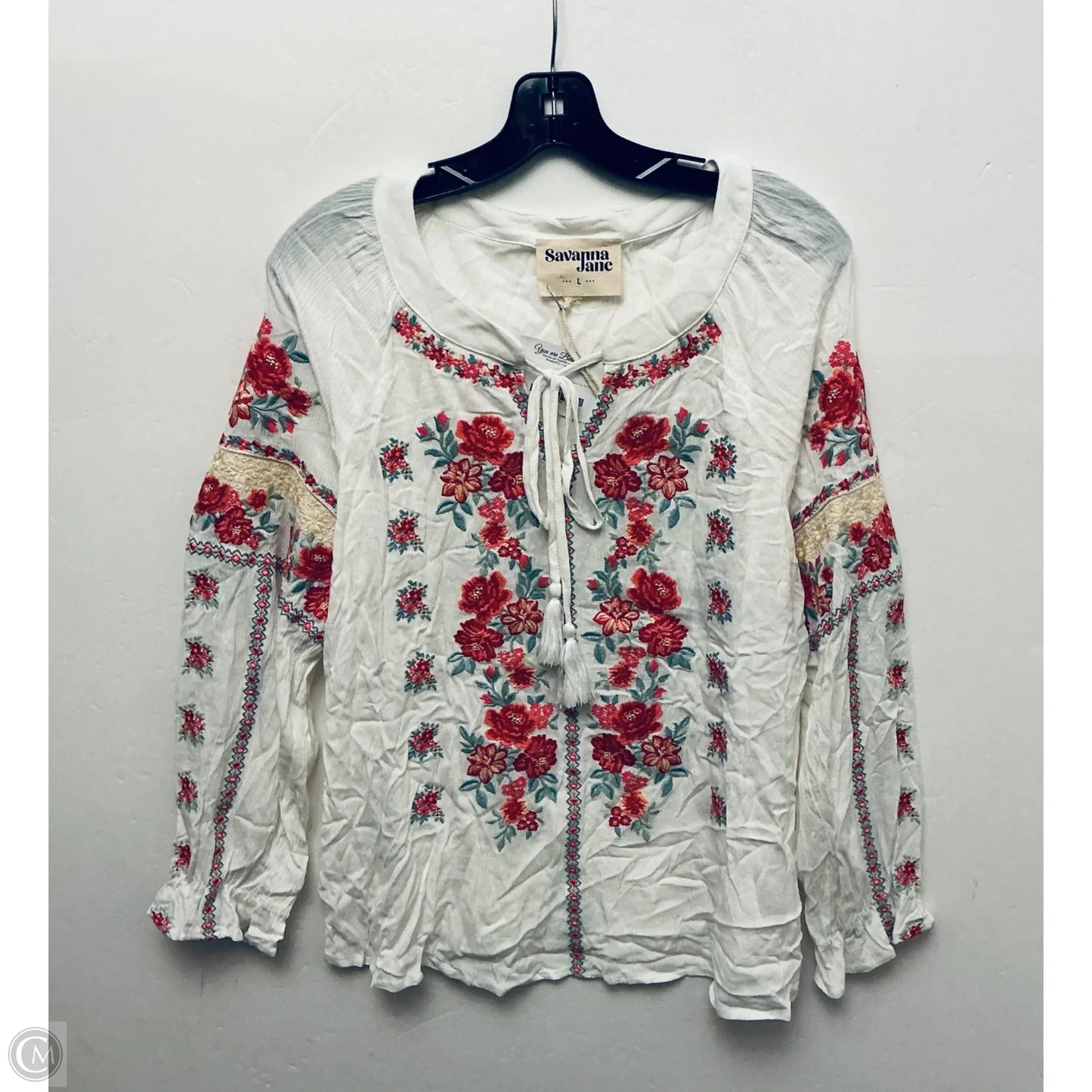 Top Long Sleeve By Savanna Jane In White, Size: L
