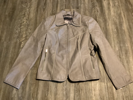 Jacket Leather By Pamela Mccoy In Grey, Size: S