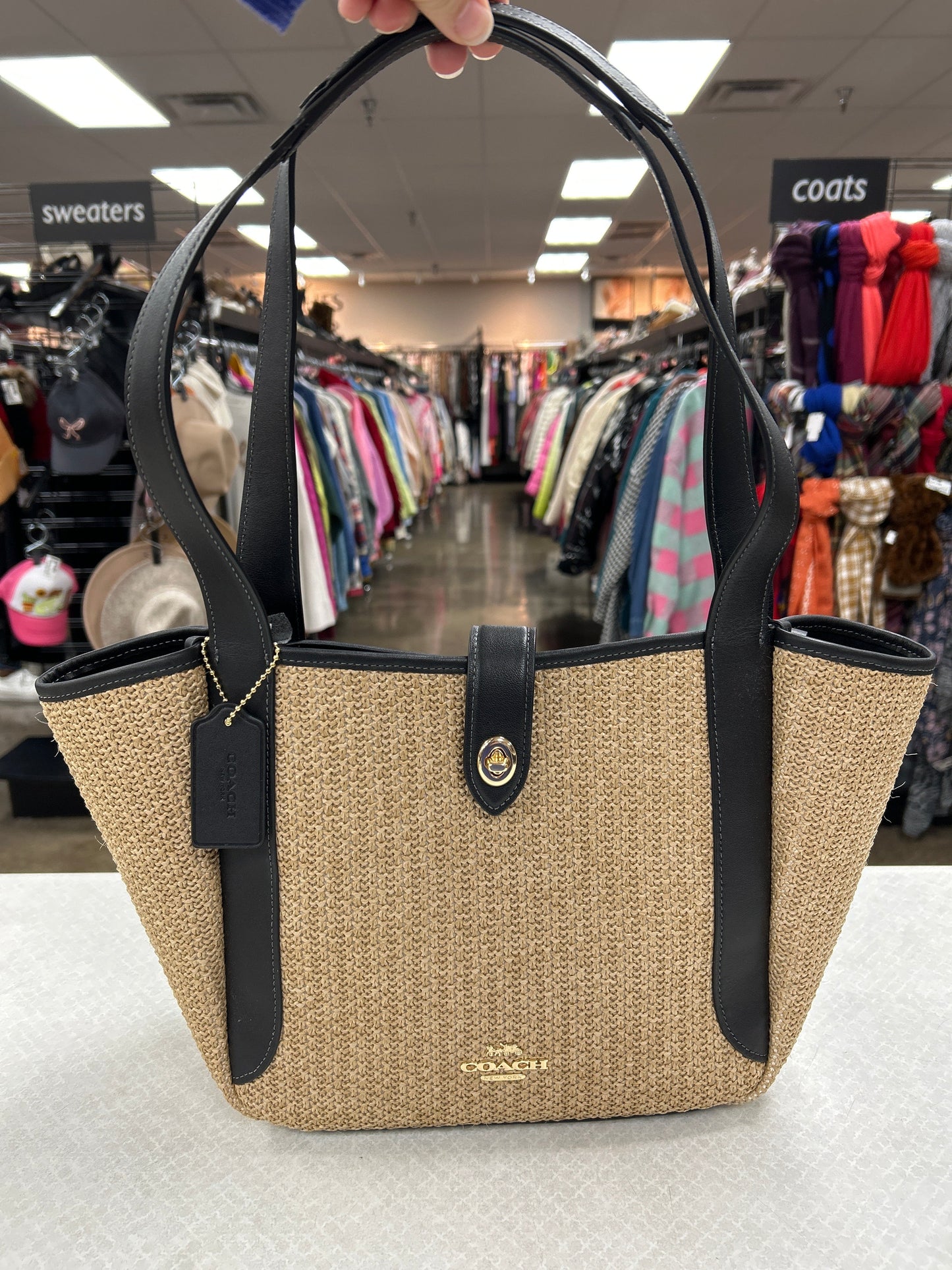 Handbag Designer By Coach In Black & Tan, Size:Medium