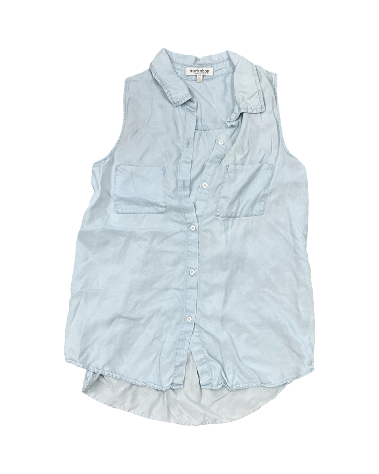 Blouse Sleeveless By Workshop In Blue Denim, Size:S