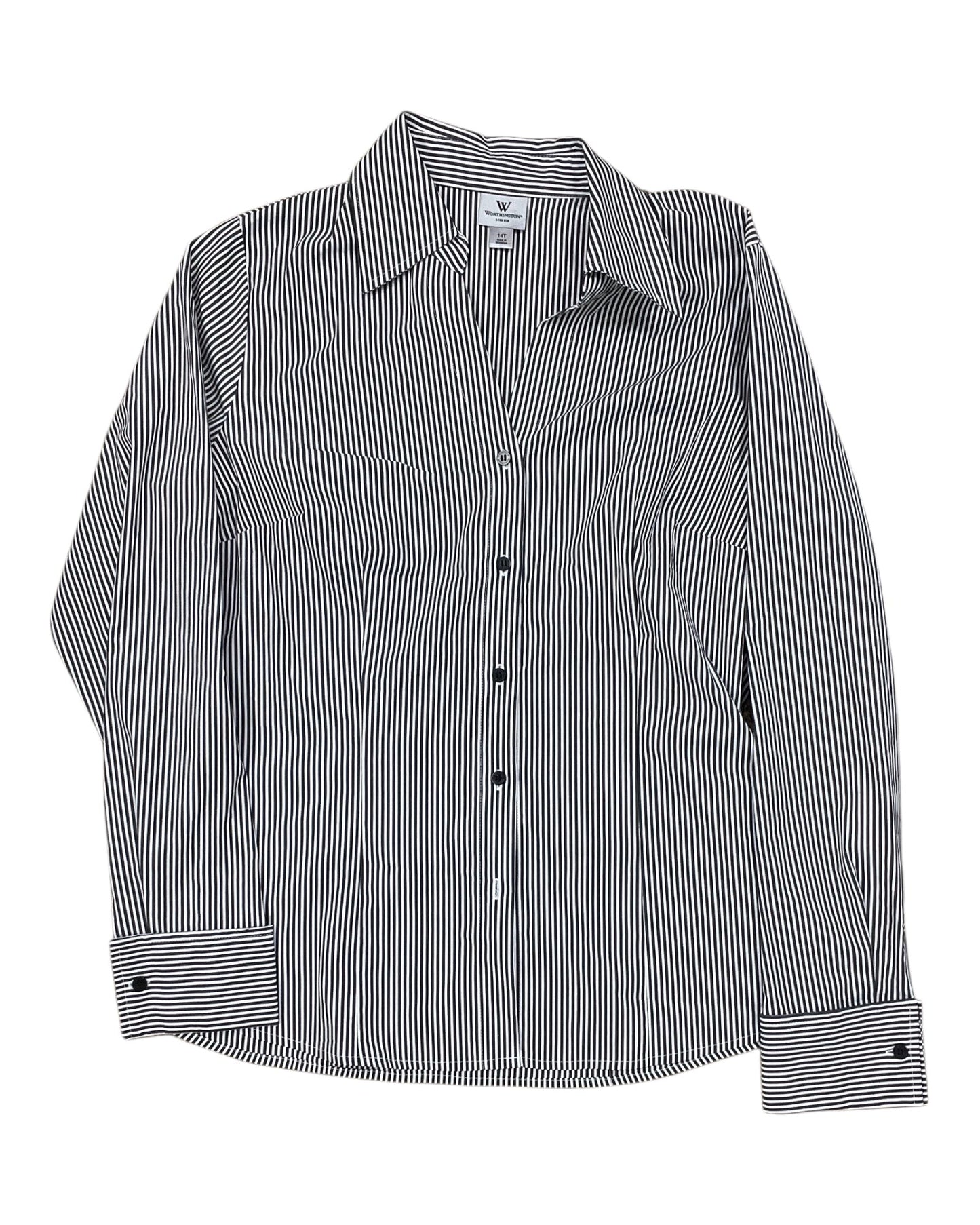 Blouse Ls By Worthington In Grey & White, Size:L