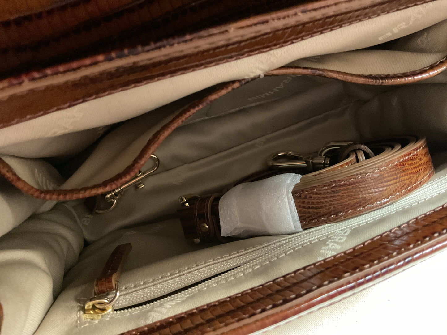 Handbag Designer By Brahmin In Brown & Tan, Size:Small