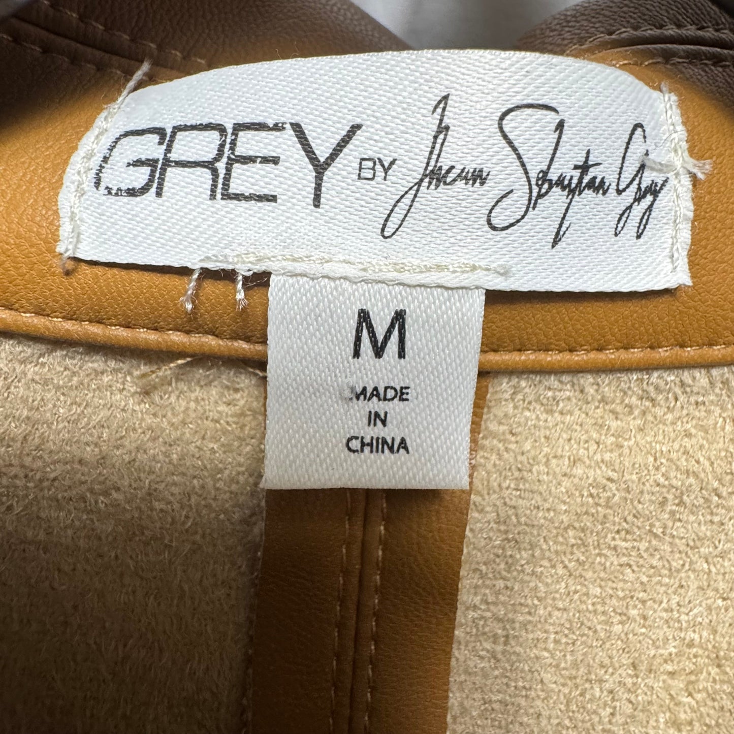 Faux Leather Top Long Sleeve By Grey by Jhean Sebastian Grey In Tan, Size: M