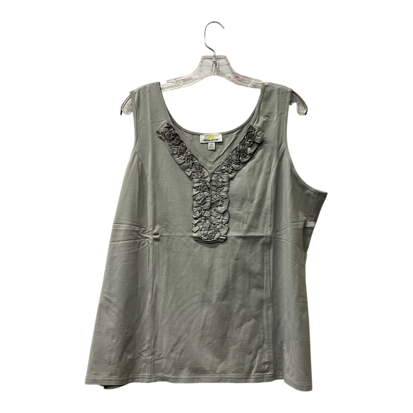 Top Sleeveless By Kathleen Kirtwood In Grey, Size:2X
