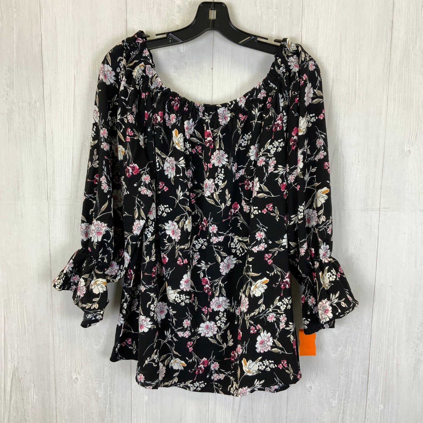 Black Floral Blouse Long Sleeve Clothes Mentor, Size 1x