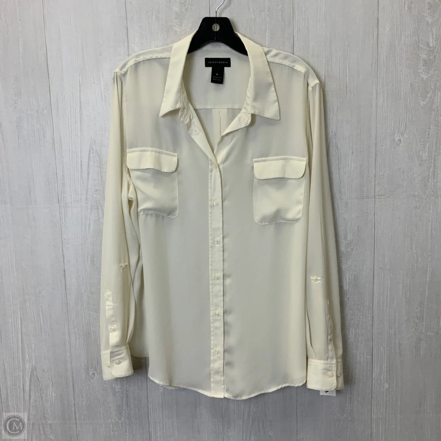 Blouse Long Sleeve By Investments In Cream, Size: Xl