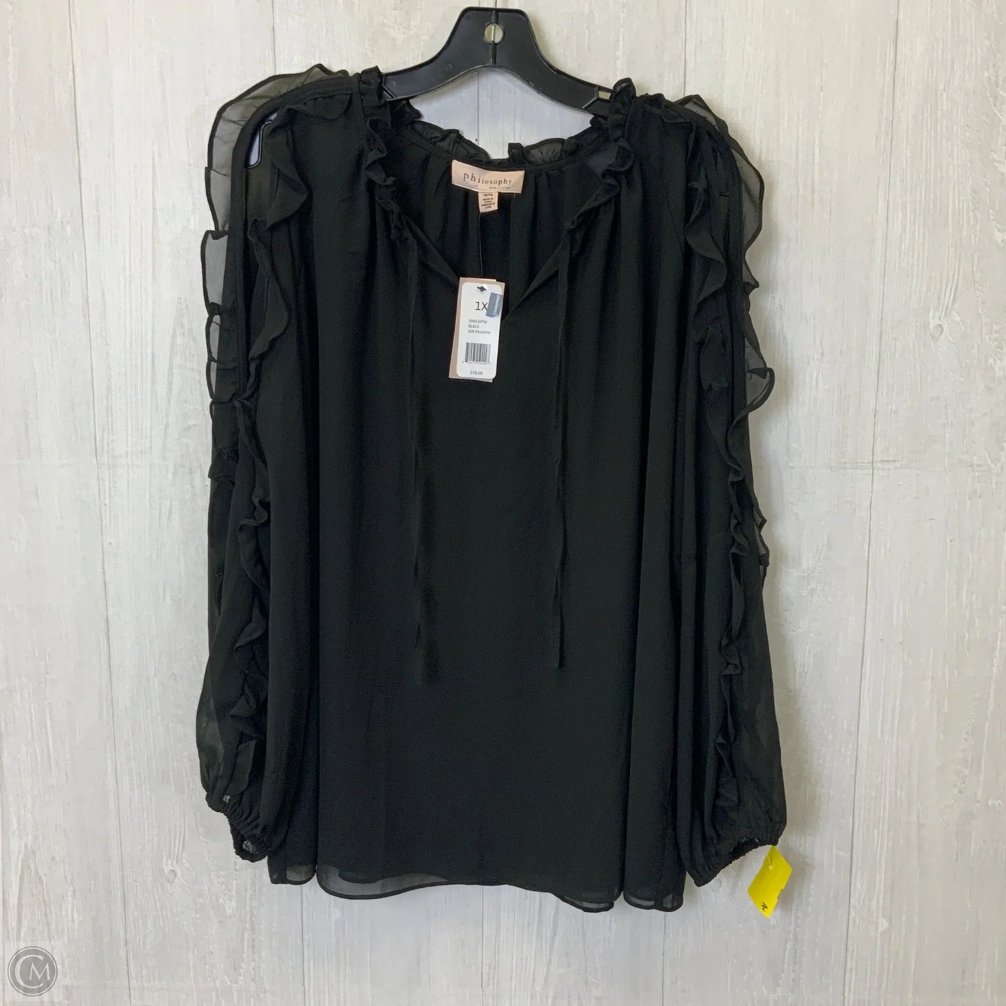 Top Long Sleeve By Philosophy In Black, Size: 1x