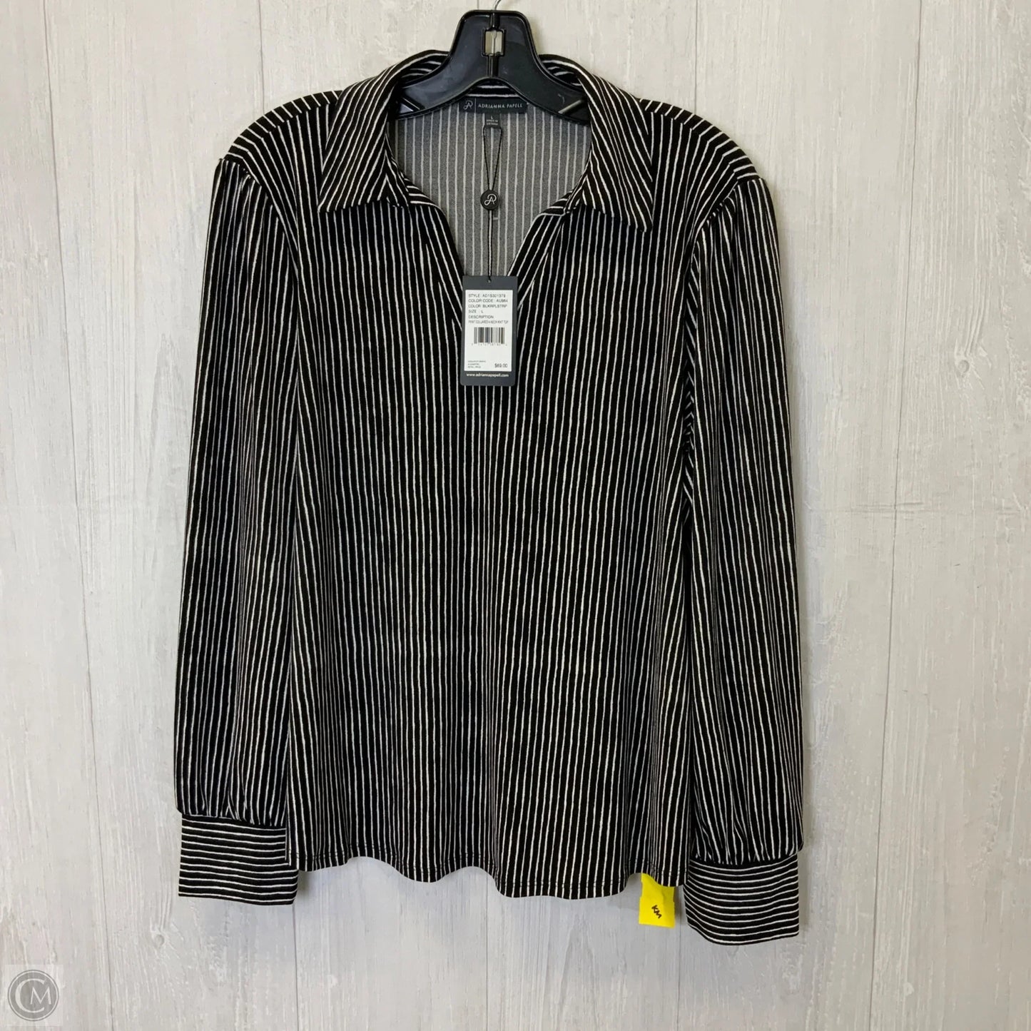 Blouse Long Sleeve By Adrianna Papell In Black & White, Size: L