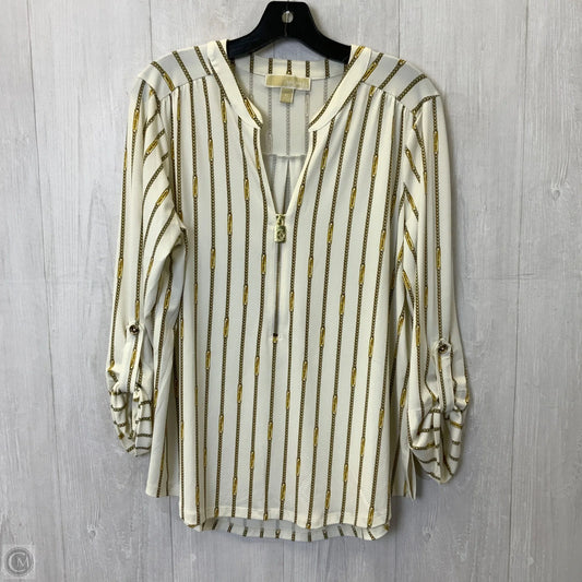 Blouse 3/4 Sleeve By Michael By Michael Kors In White & Yellow, Size: Xl