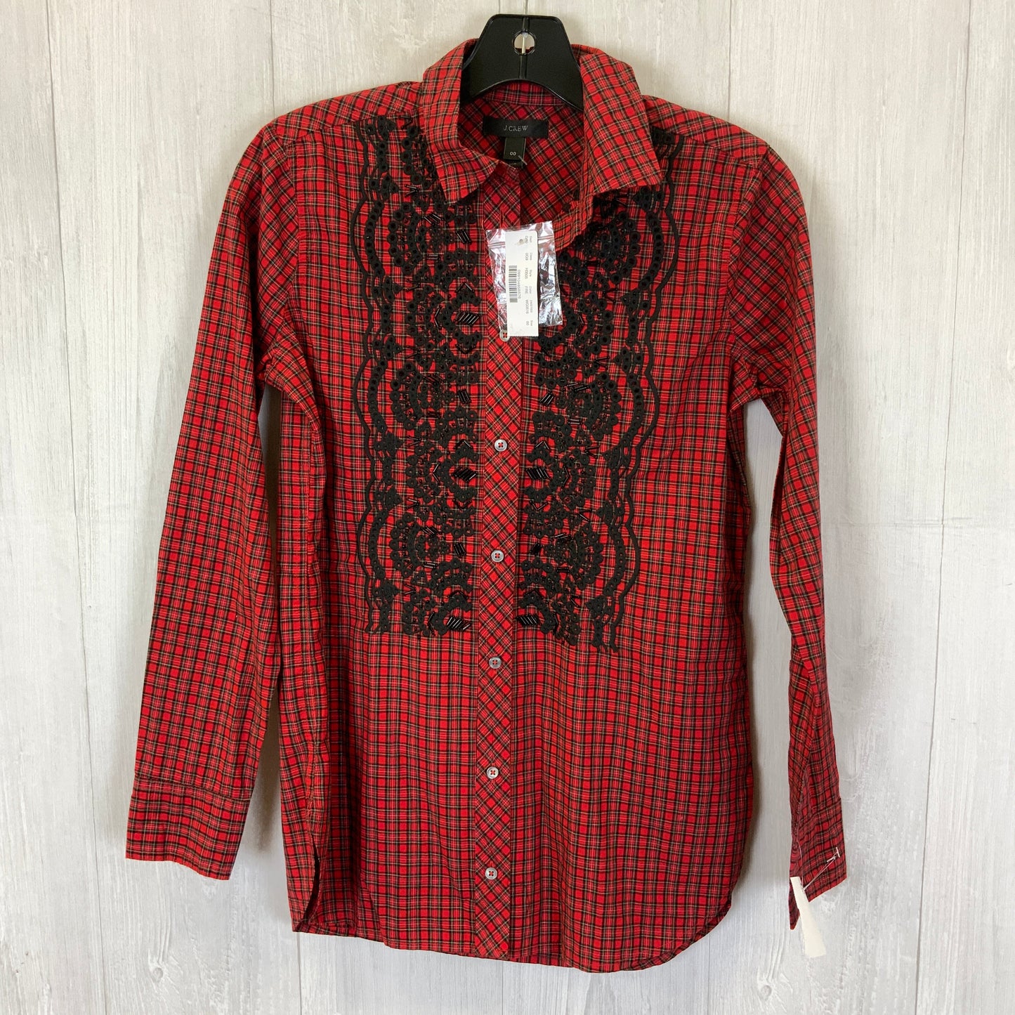 Top Long Sleeve By J. Crew In Black & Red, Size: Xxs