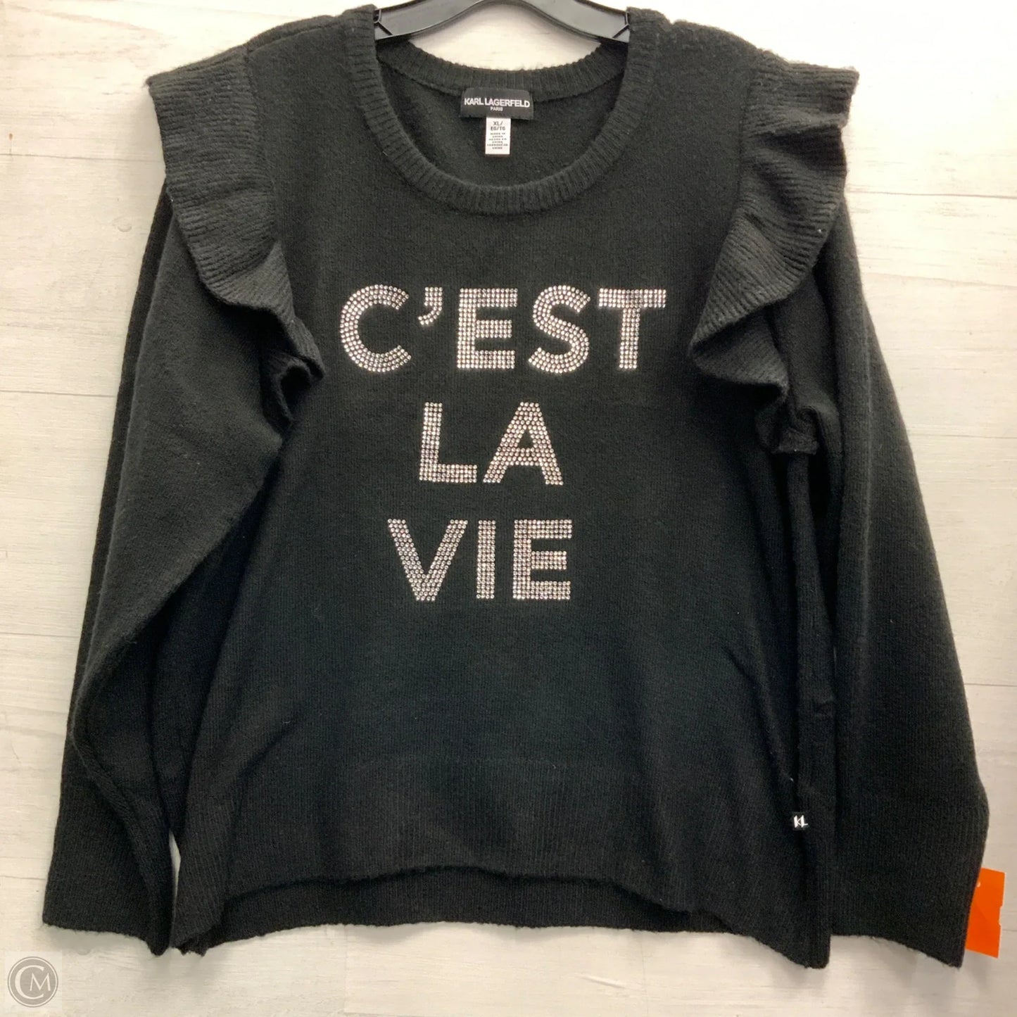 Top Long Sleeve Designer By Karl Lagerfeld In Black, Size: Xl