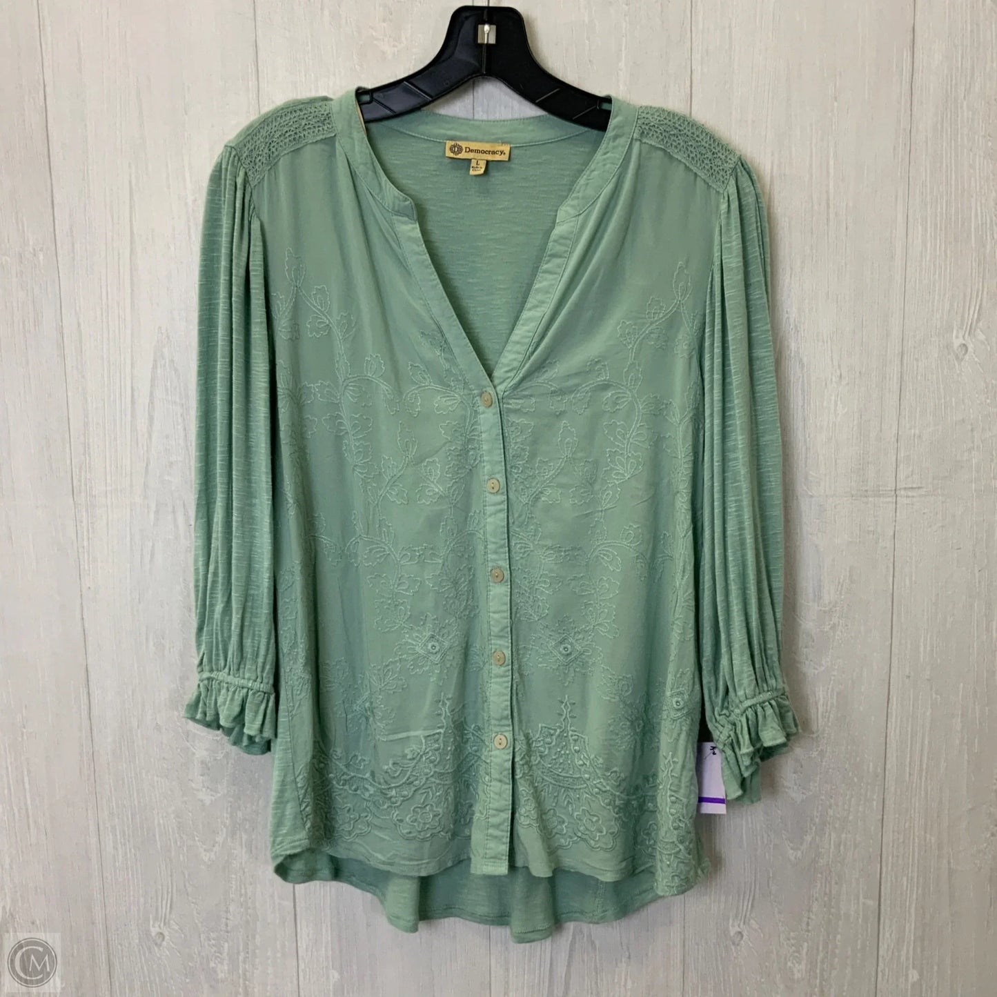 Top 3/4 Sleeve By Democracy In Green, Size: L