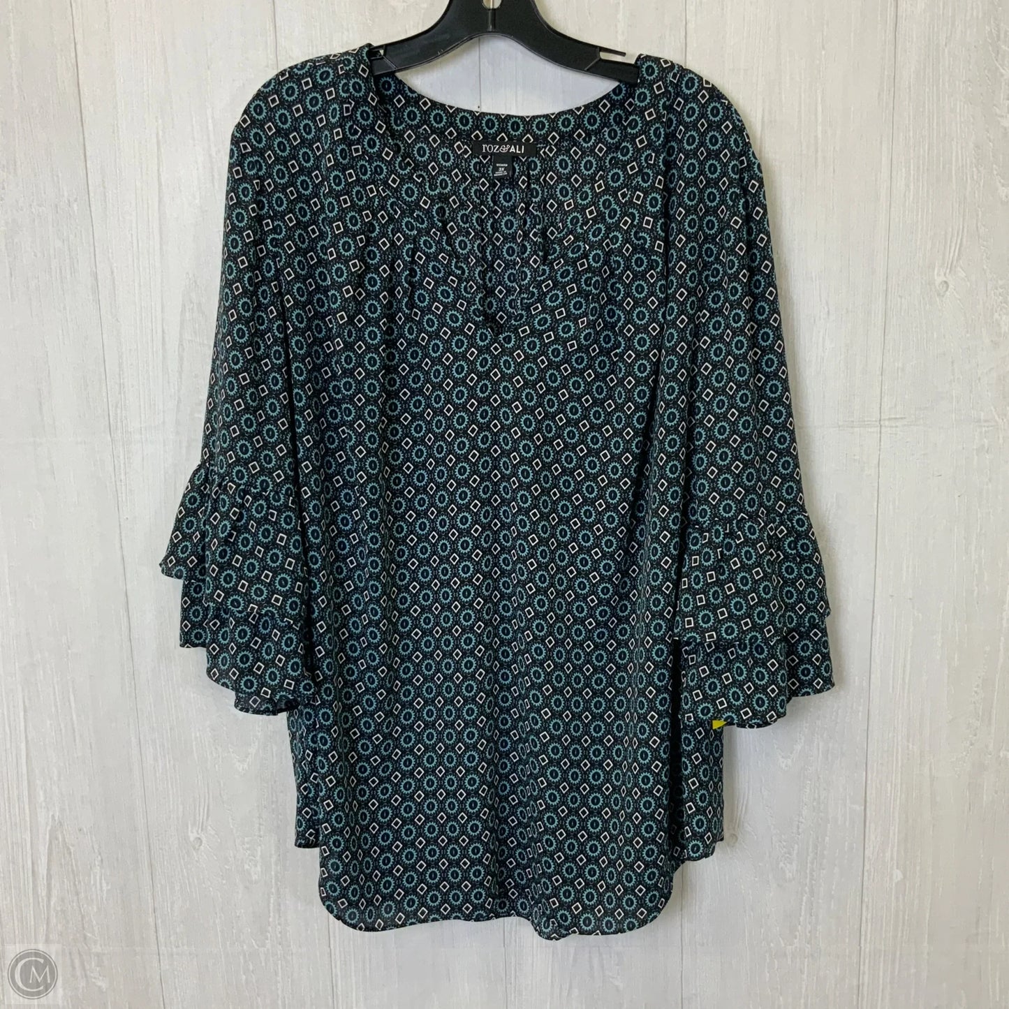 Blouse Short Sleeve By Roz And Ali In Black & Blue, Size: 3x