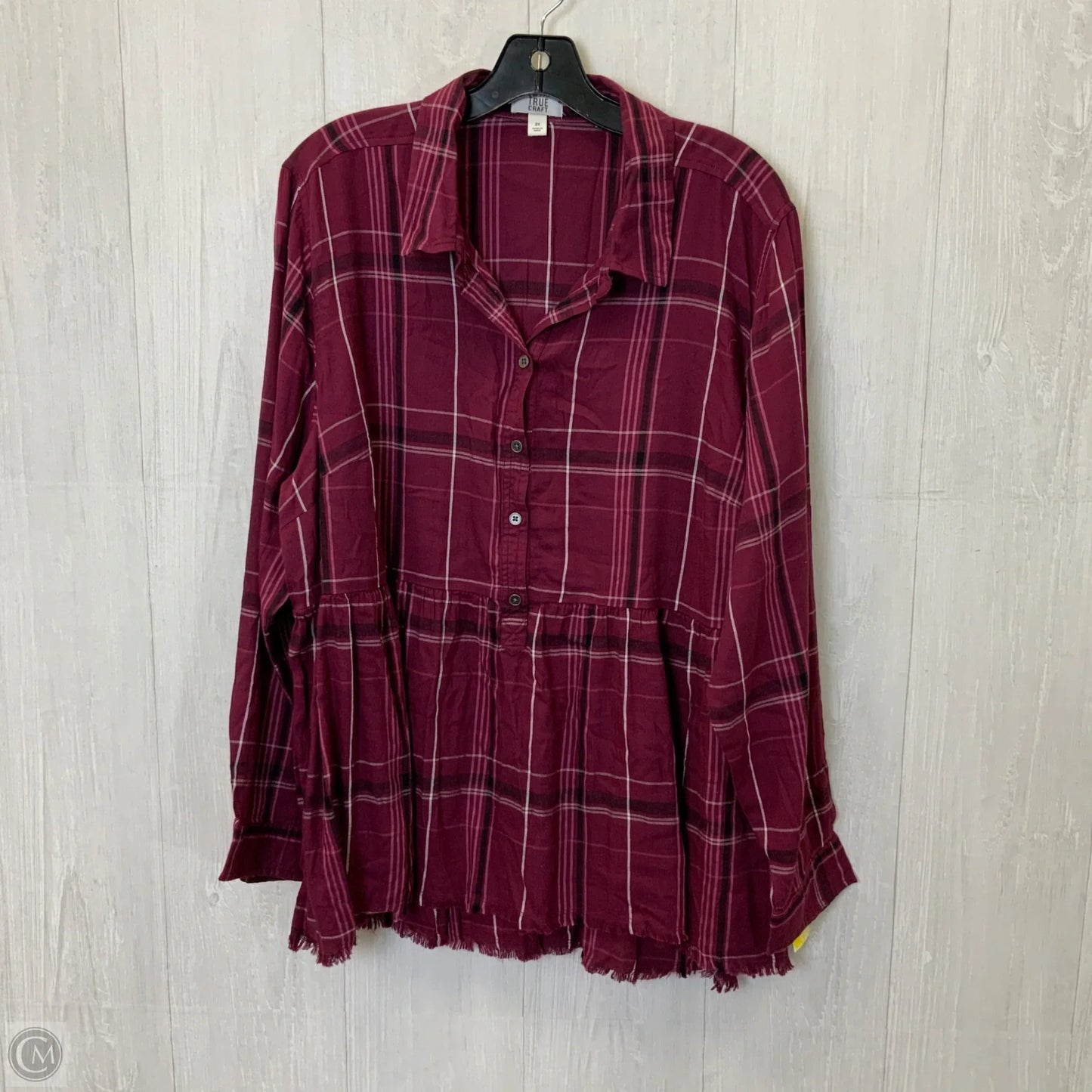 Top Long Sleeve By True Craft In Plaid Pattern, Size: 2x