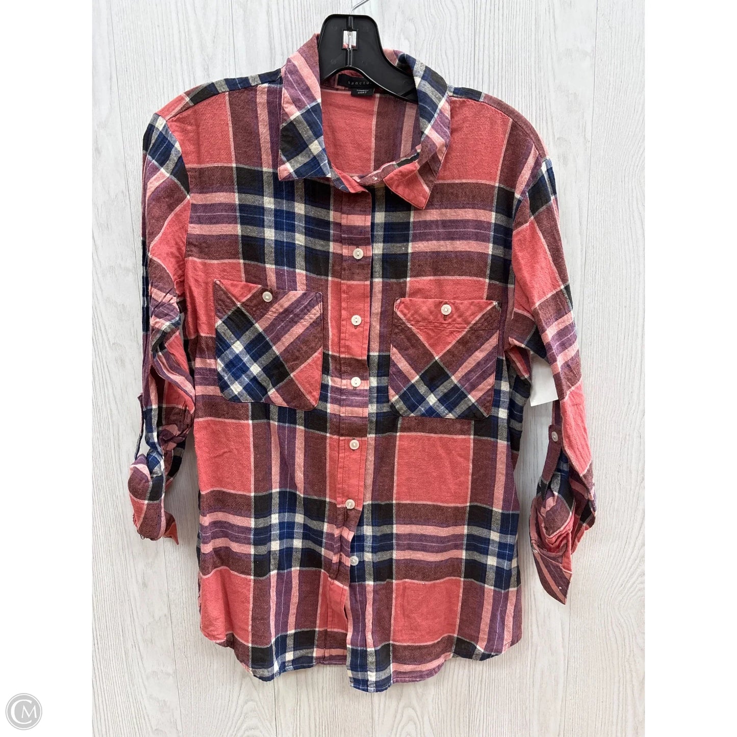 Top Long Sleeve By Sanctuary In Plaid Pattern, Size: S